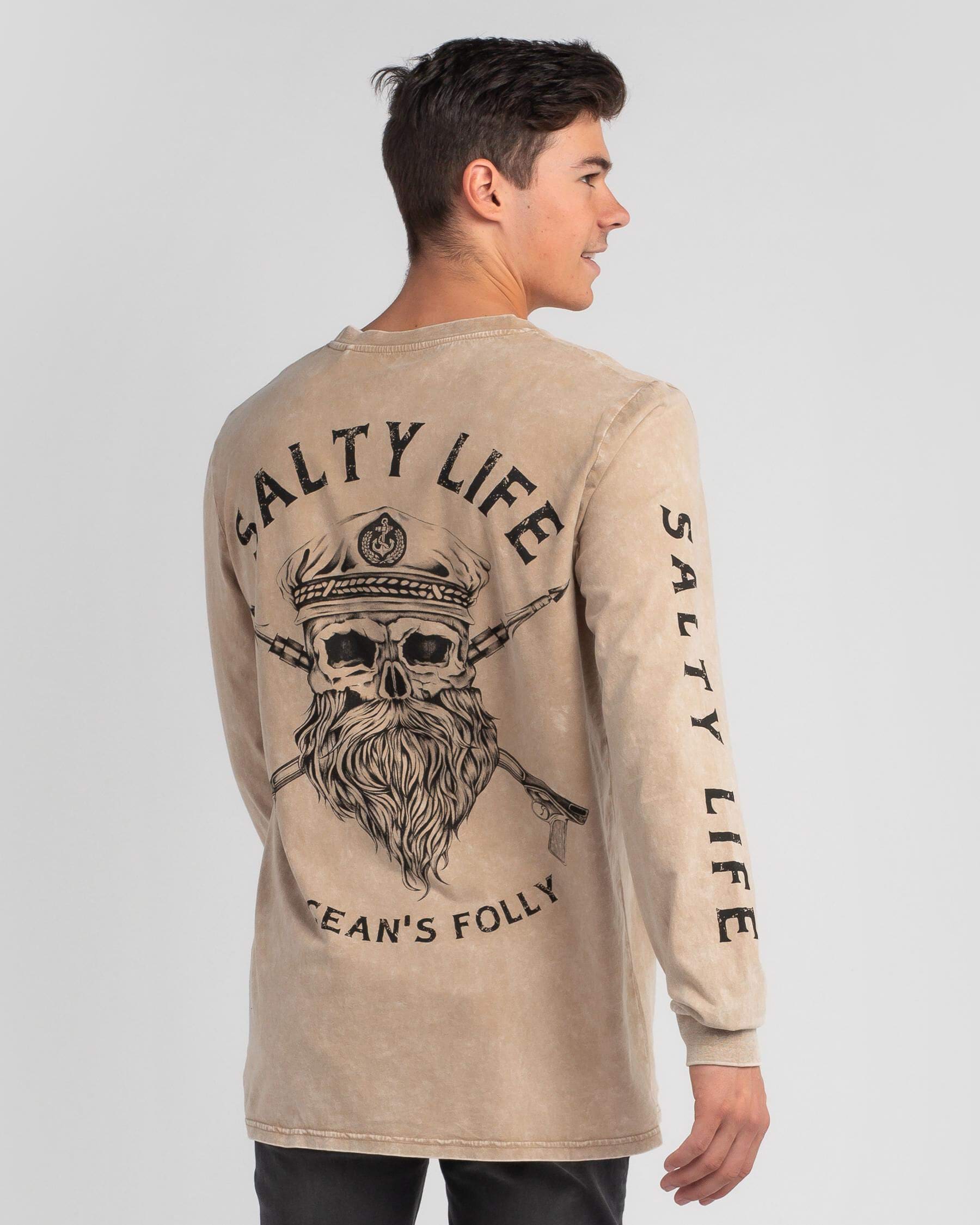 Shop Salty Life Black Beard Long Sleeve T-Shirt In Sand Acid - Fast ...