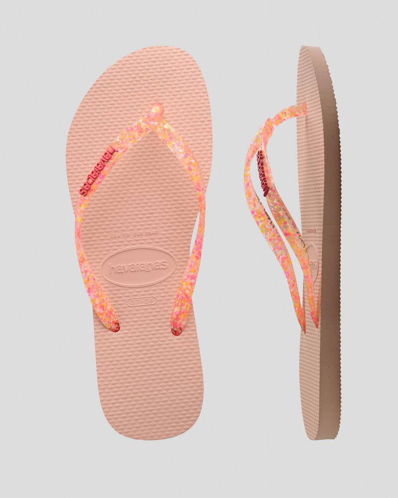 Havaianas Slim Metal Logo Glitter Strap Thongs for Womens