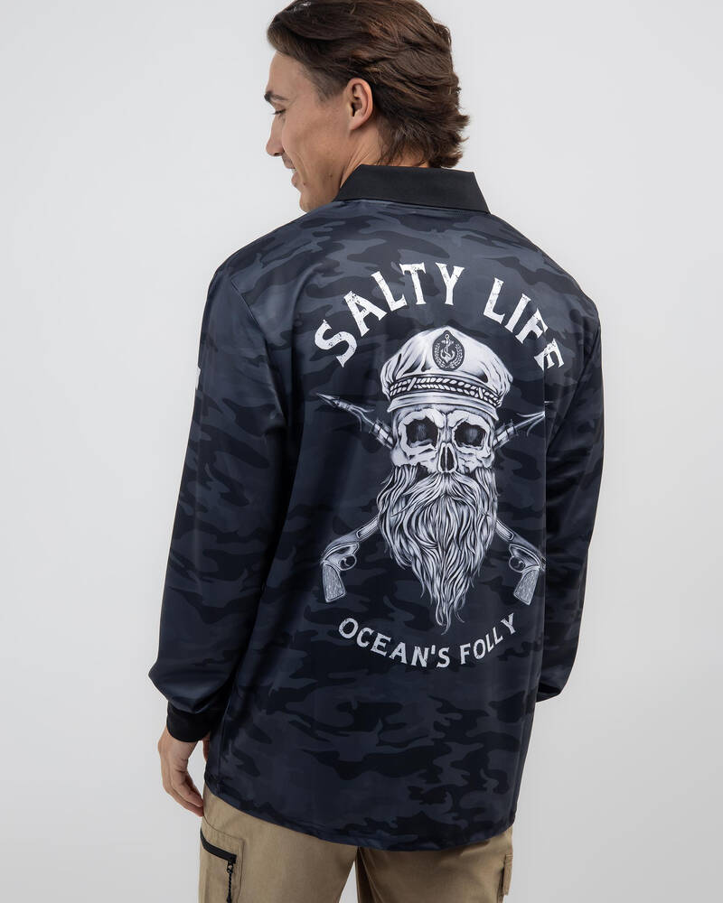 Salty Life Blackbeard Fishing Shirt In Black Camo - FREE* Shipping