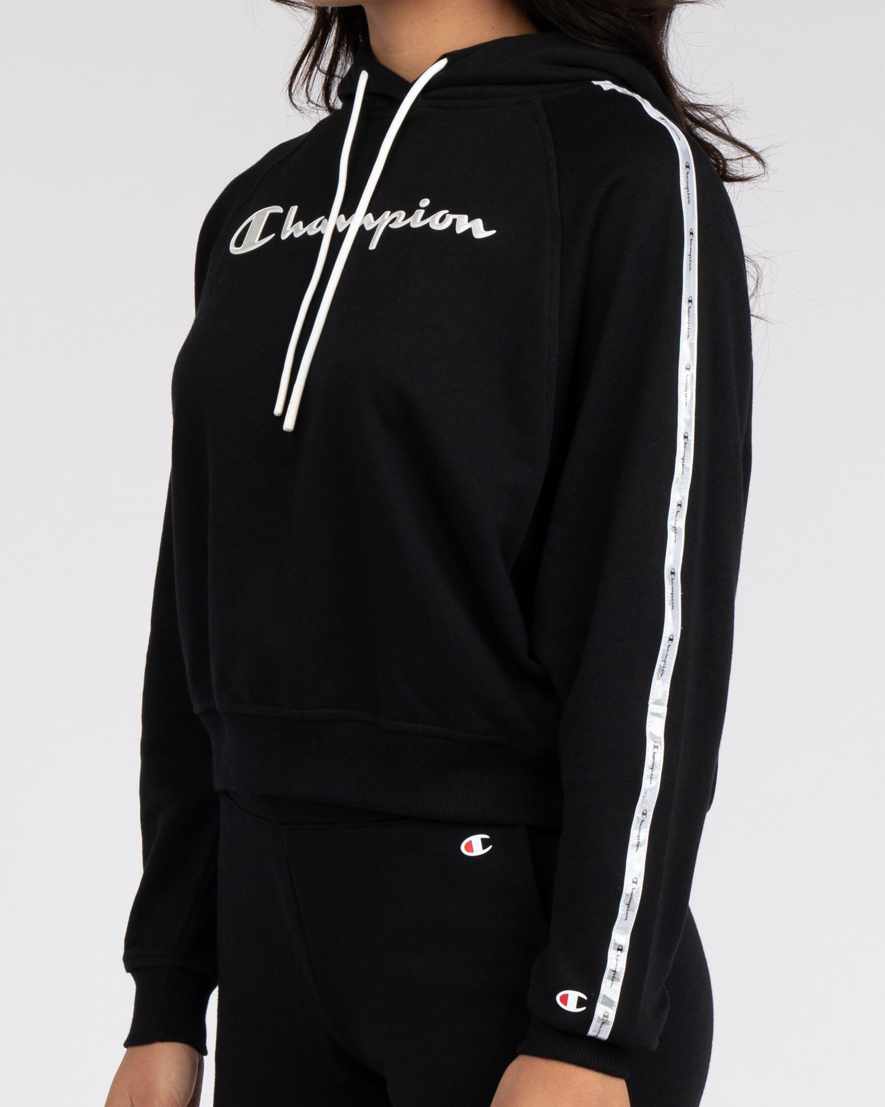 champion black tape hoodie