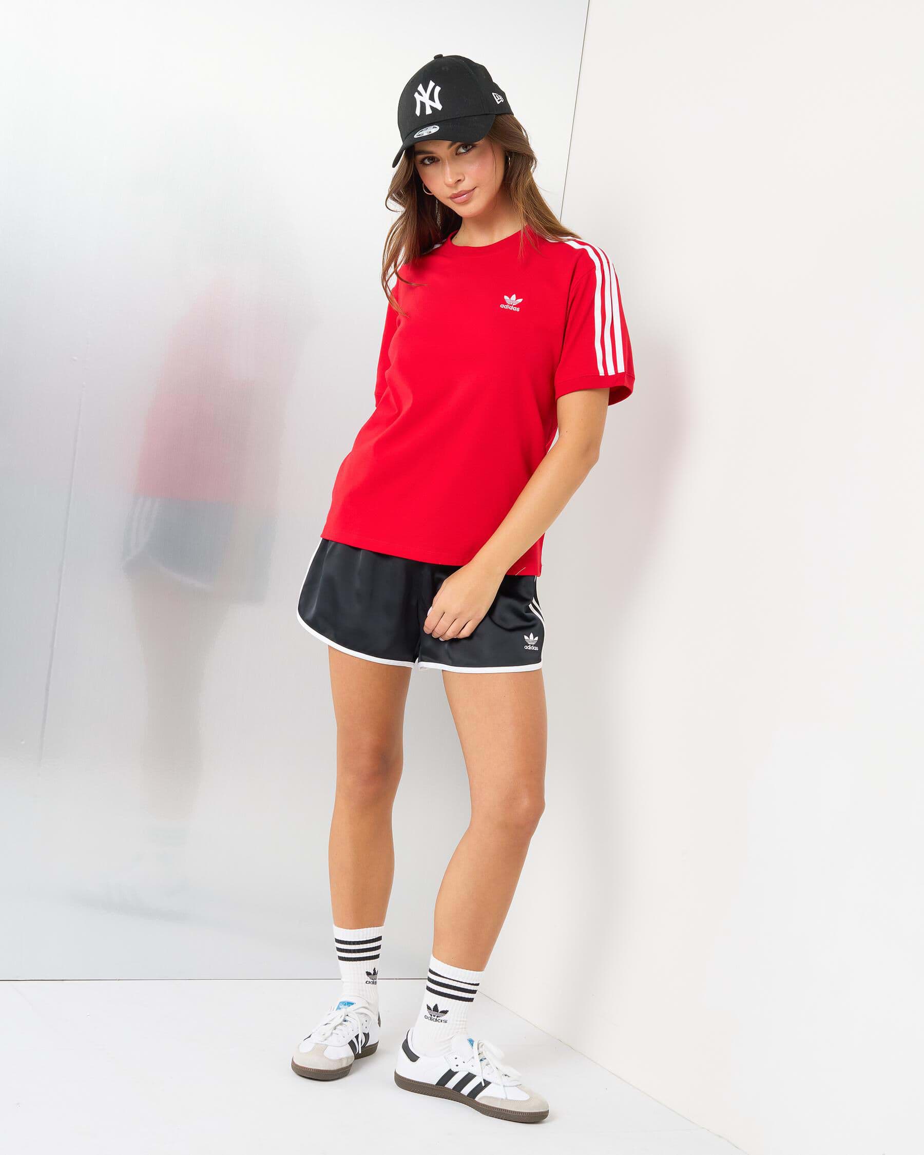 Adidas three stripe t shirt womens on sale