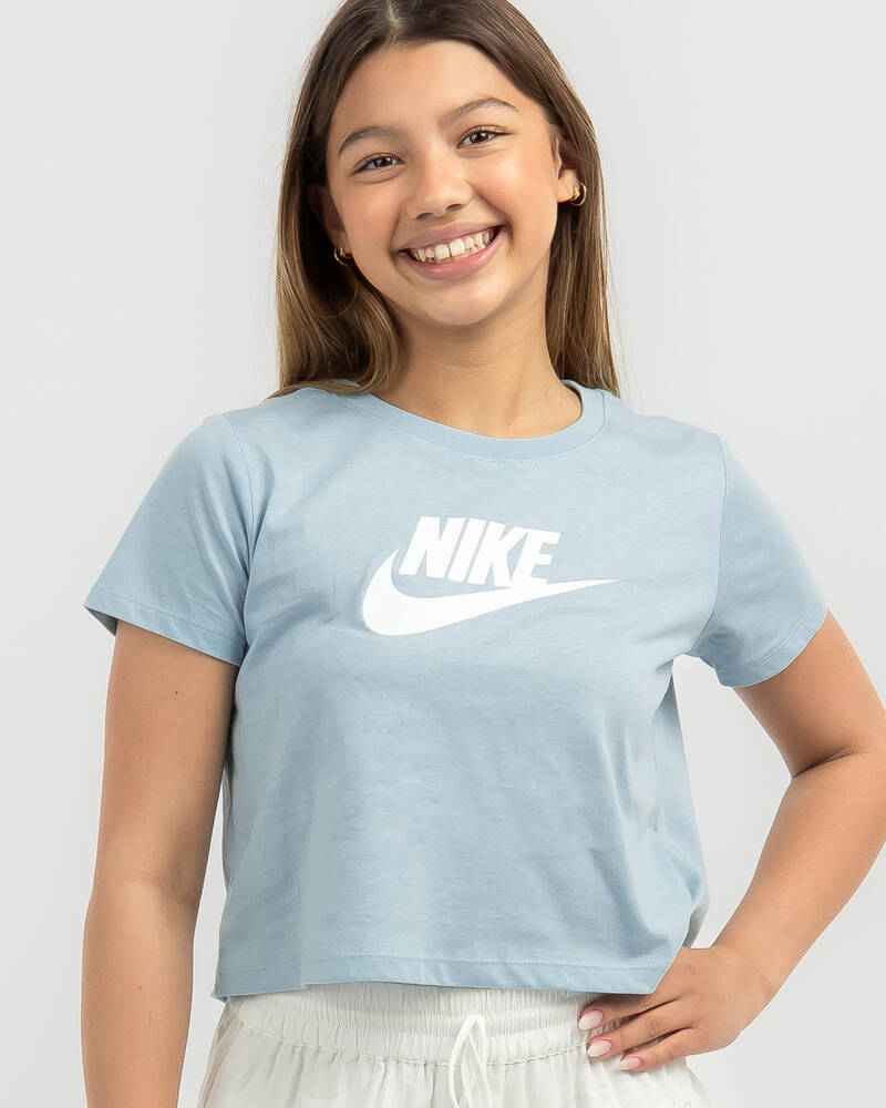 Shop Nike Girls' Futura Cropped T-Shirt In Ocean Bliss/white - Fast ...