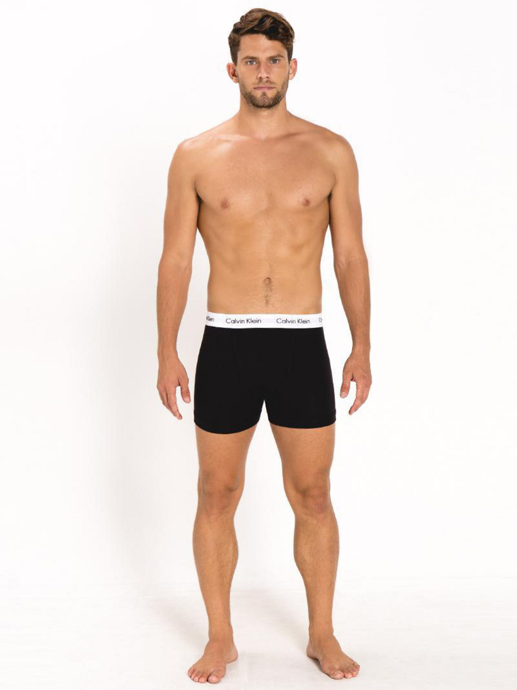 Shop Calvin Klein Cotton Stretch 3 Pack Trunks In Black - Fast Shipping ...