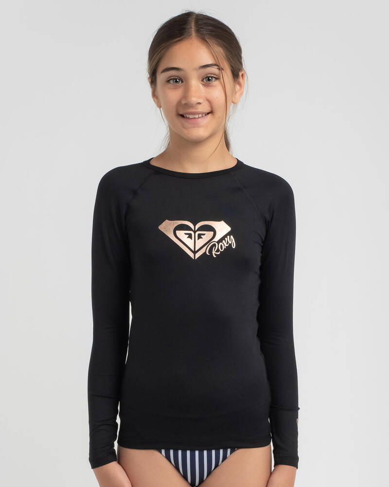 Shop Roxy Girls' Beach Time Long Sleeve Rash Vest In Anthracite - Fast ...