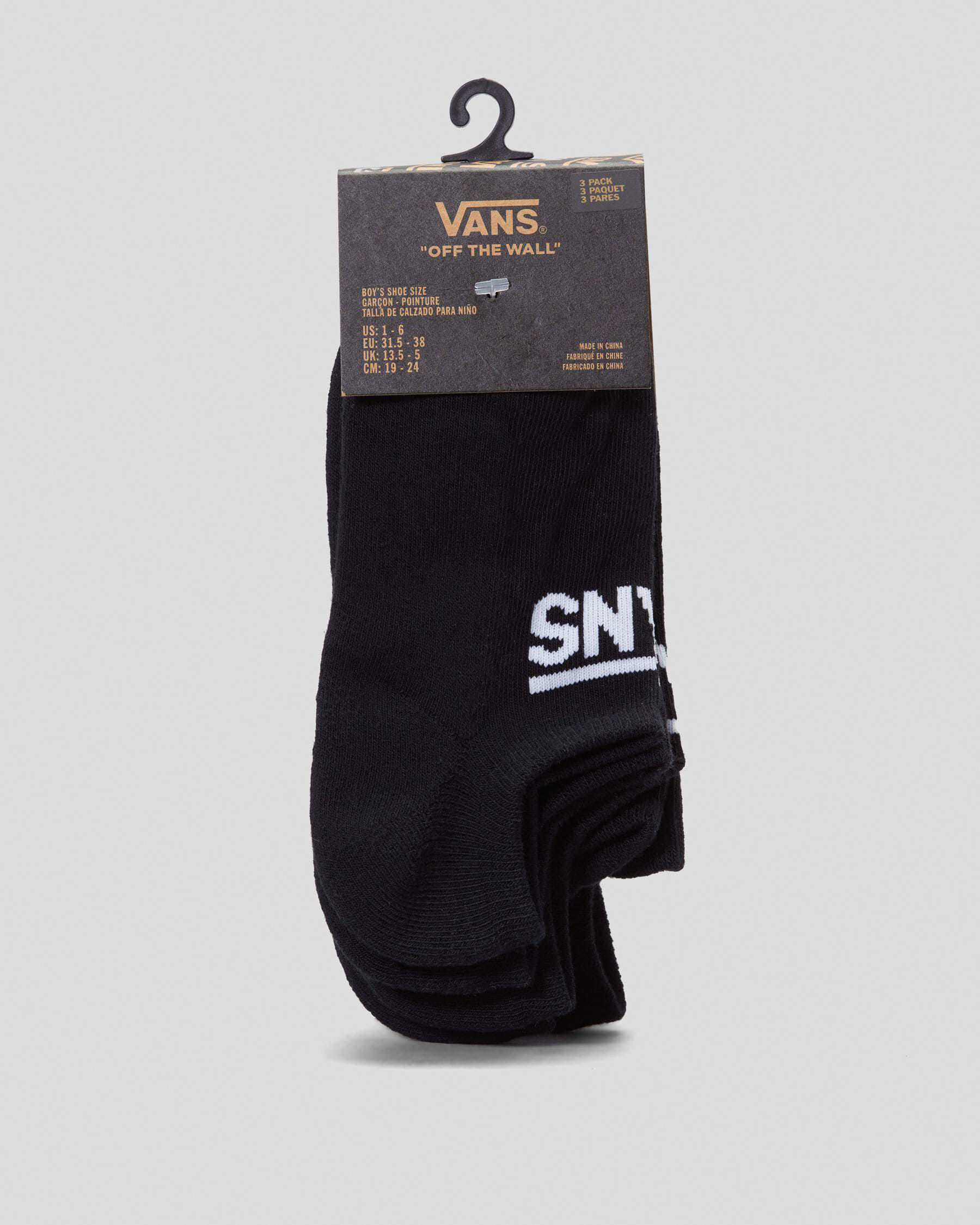 Vans Boys Classic Kick Socks 3 Pack In Black FREE Shipping