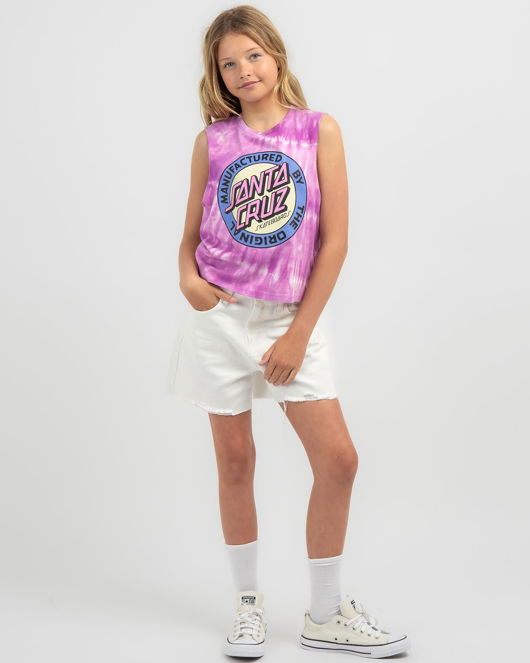 Santa Cruz Girls MFG Dot Front Tank Top In Pale Pink Tie Dye