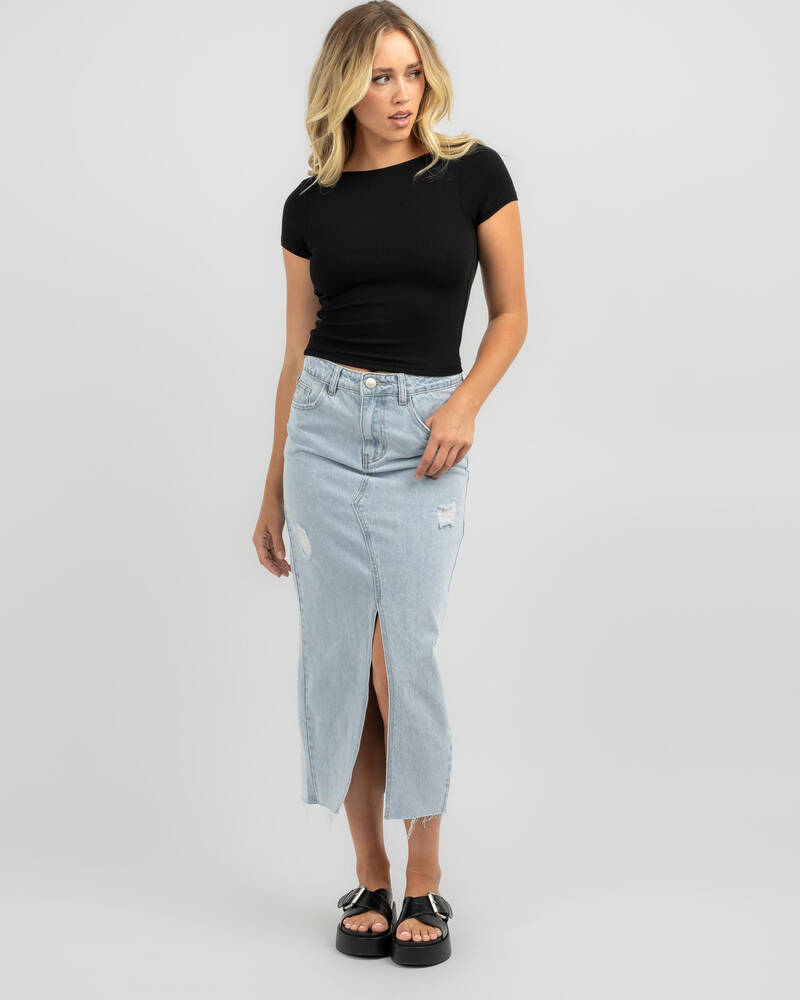 Ava And Ever Basic Fine Rib Backless Tee for Womens