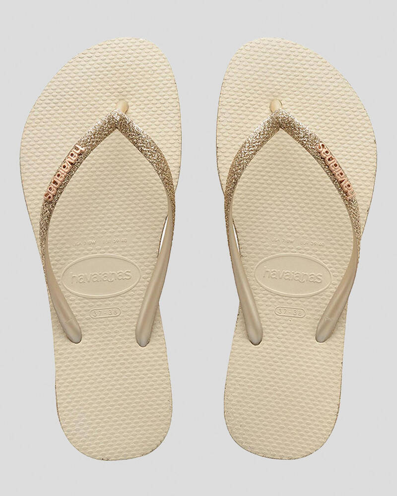 Shop Havaianas Slim Sparkle Thongs In Gold - Fast Shipping & Easy ...