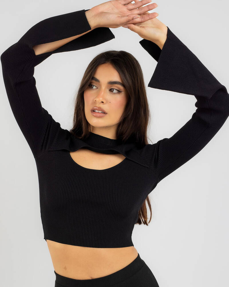 Ava And Ever Amy Cut Out Long Sleeve Knit Top for Womens
