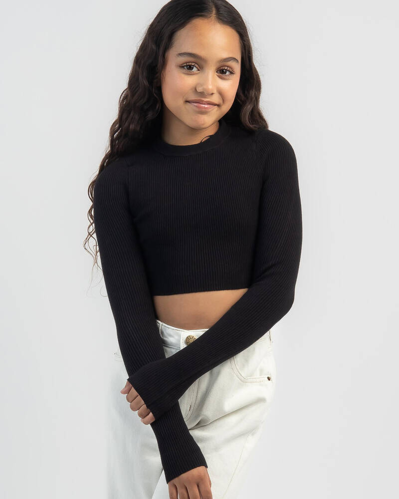 Shop Ava And Ever Girls' Basic Long Sleeve Crop Knit Top In Black ...