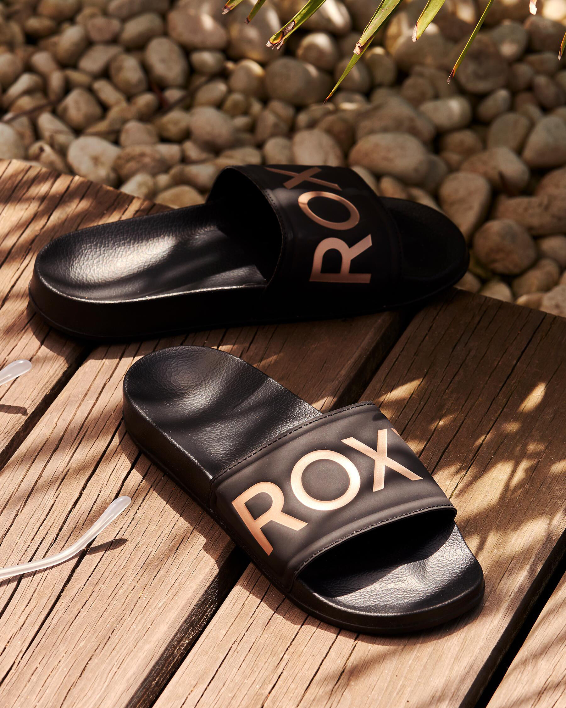 Shop Roxy Slippy Slide Sandals In Black gold Fast Shipping Easy Returns City Beach Australia