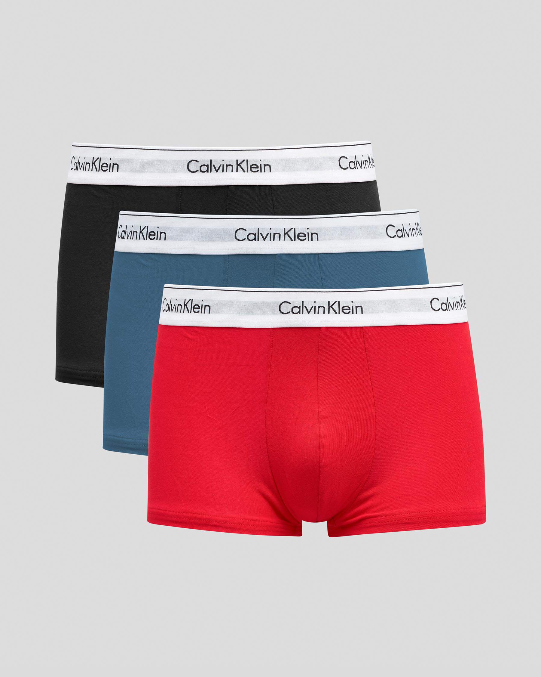 Shop Calvin Klein Modern Cotton Stretch Trunks 3 Pack In Legion Blue ...