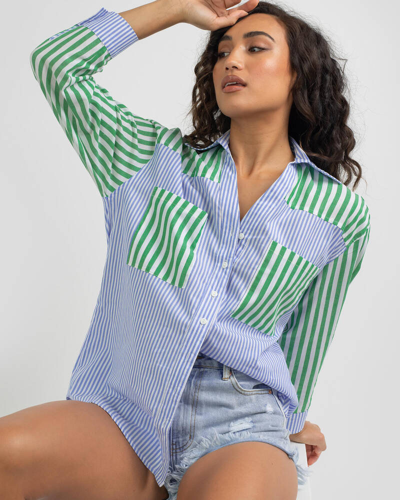 Shop Ava And Ever Riri Stripe Shirt In Green/blue - Fast Shipping ...