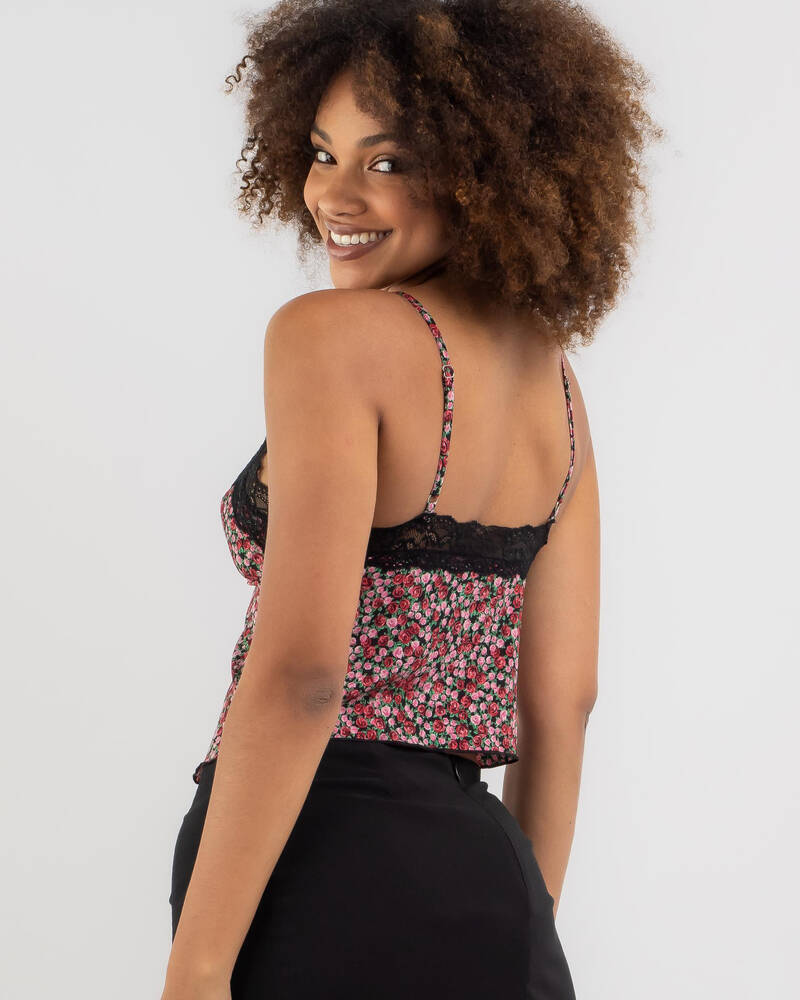 Ava And Ever Harper Tie Up Cami Top In Black/red Floral - Fast