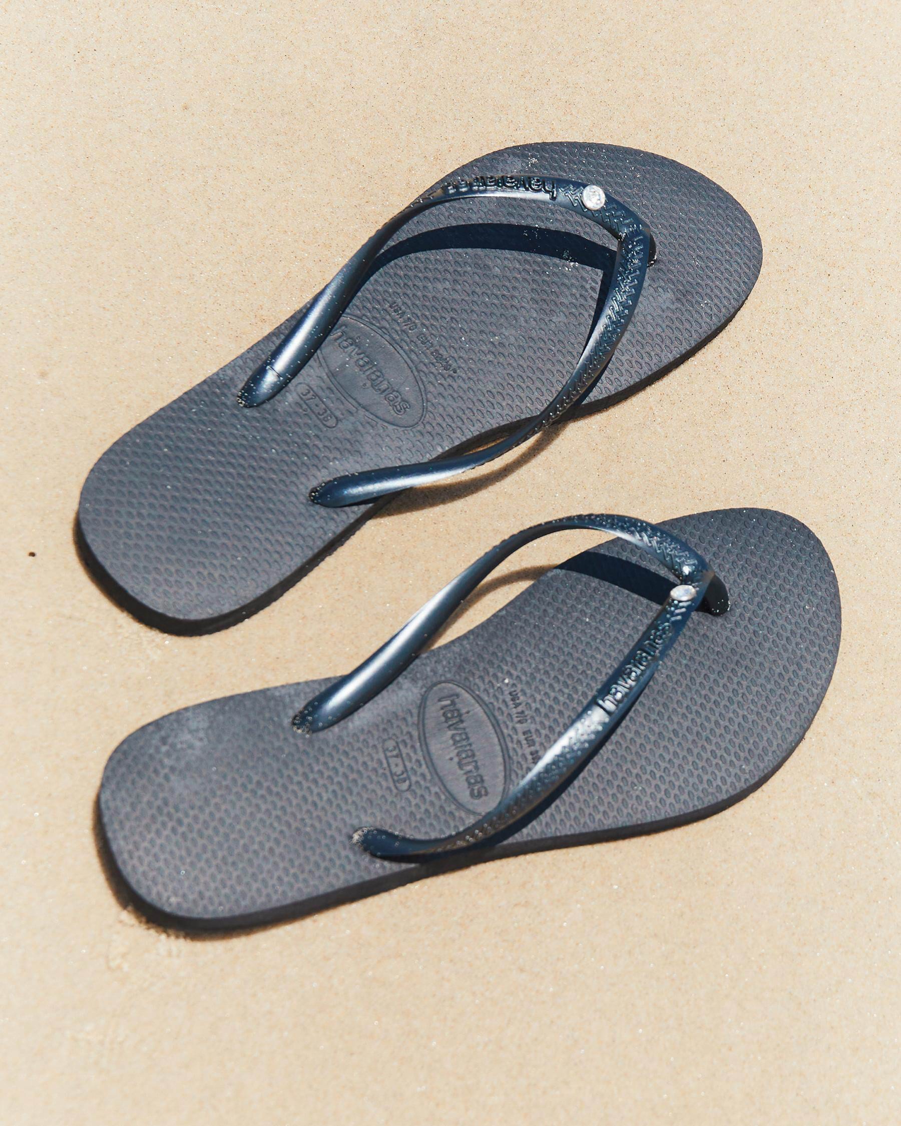 Havaianas Slim Crystal Thongs In Black FREE Shipping Easy