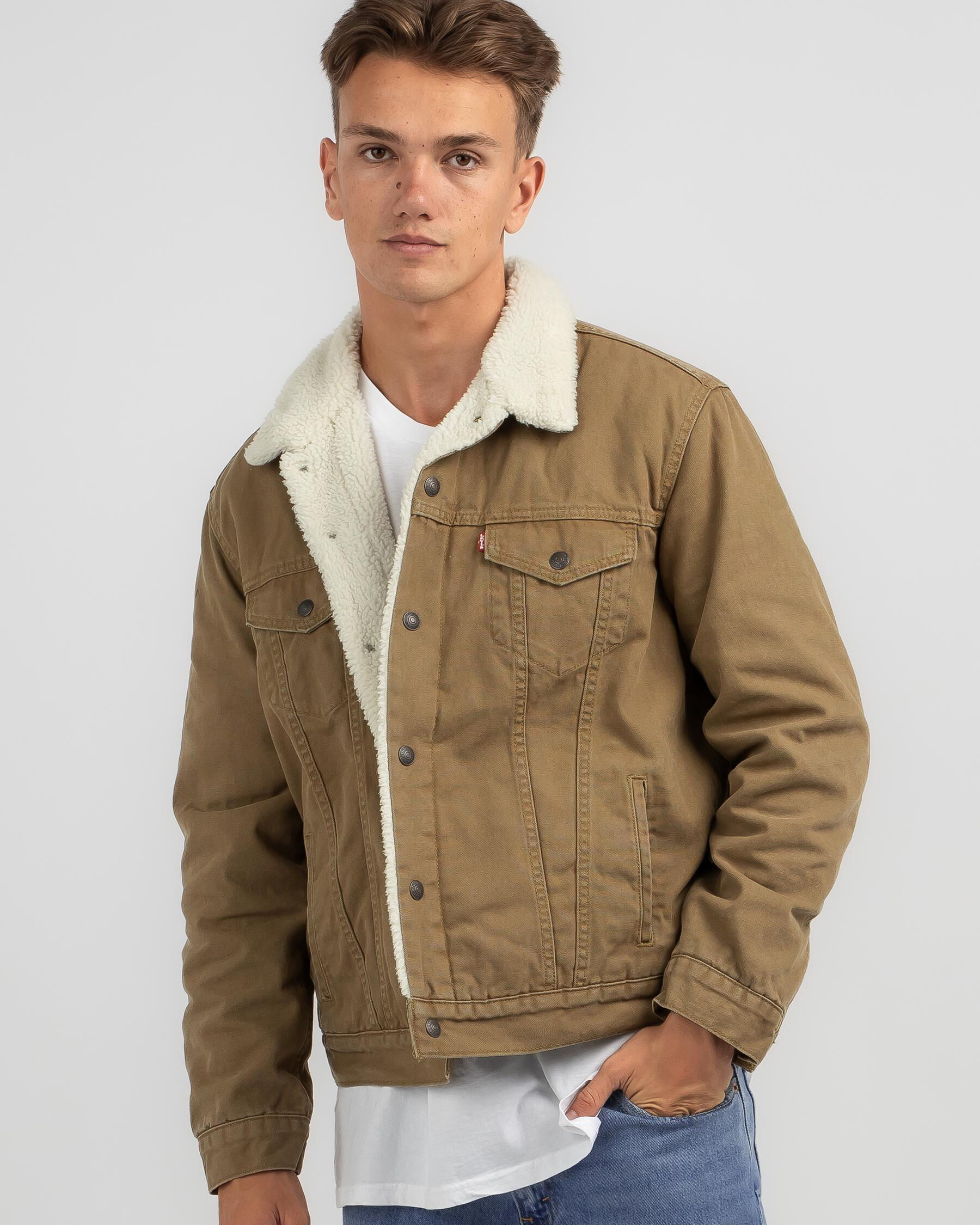 Levi's Type 3 Sherpa Trucker Jacket In Washed Cougar Canvas - FREE ...