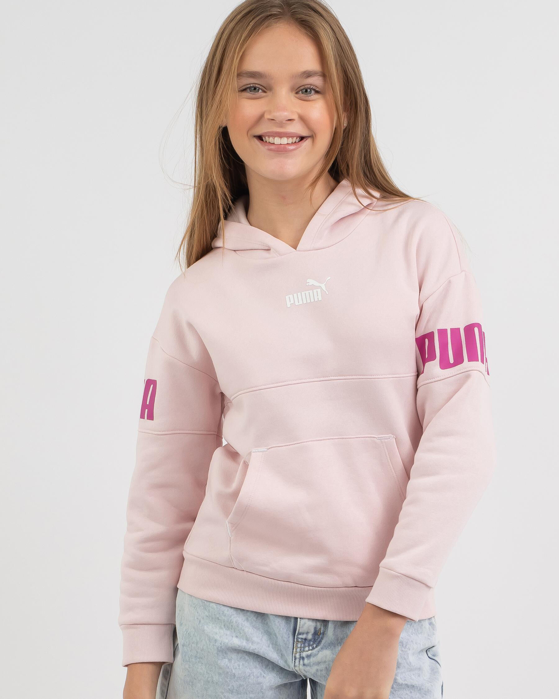 Puma Girls Power Colourblock Hoodie In Chalk Pink FREE