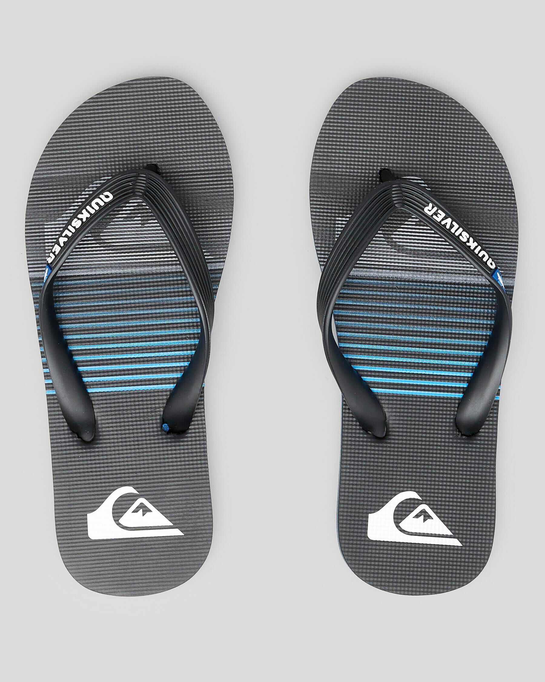 Shop Quiksilver Boys' Molokai Slab Youth Thongs In Black/black/blue ...