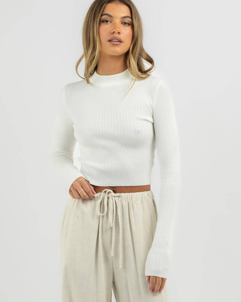 Shop Mooloola Basic Stand Neck Knit Top In Cream - Fast Shipping