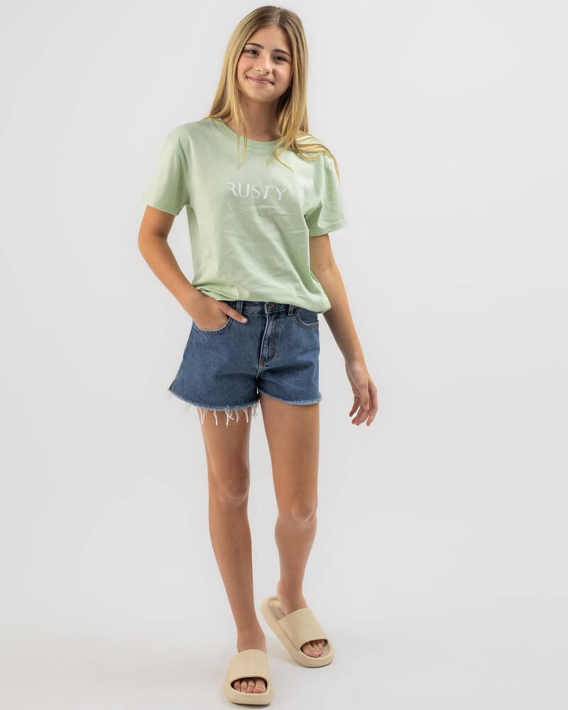 Rusty Girls' Penny Kick Flare Denim Shorts for Womens