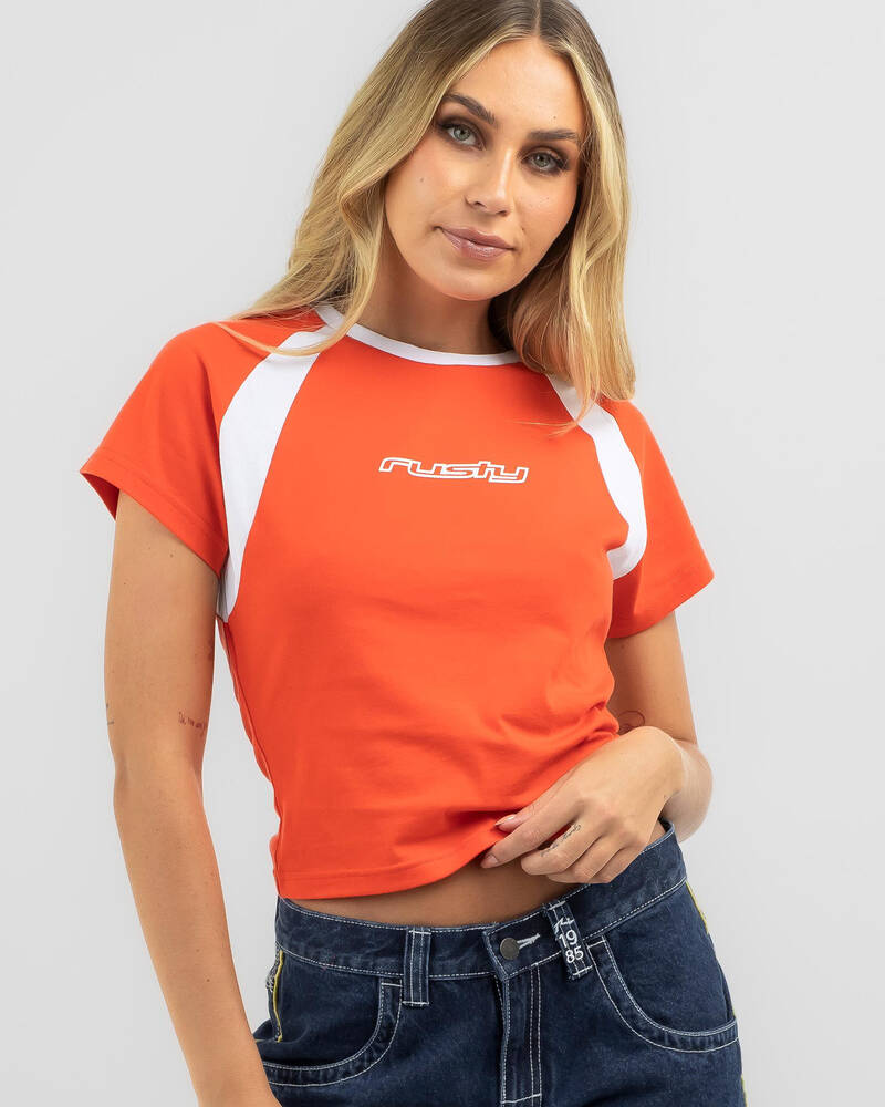 Rusty Contrast Paneled Skimmer Raglan T-Shirt for Womens