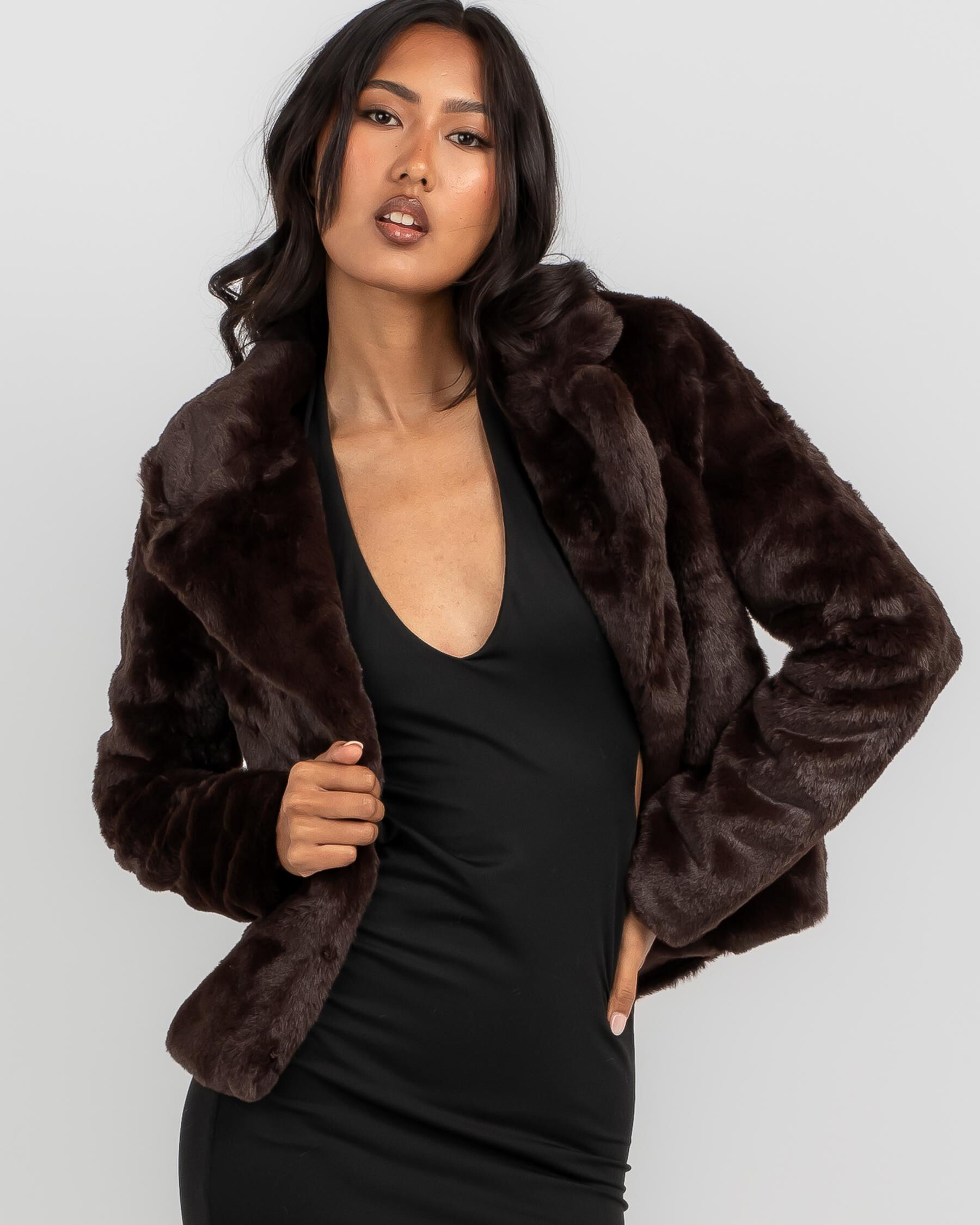 Shop Ava And Ever Bambie Faux Fur Jacket In Espresso - Fast Shipping ...