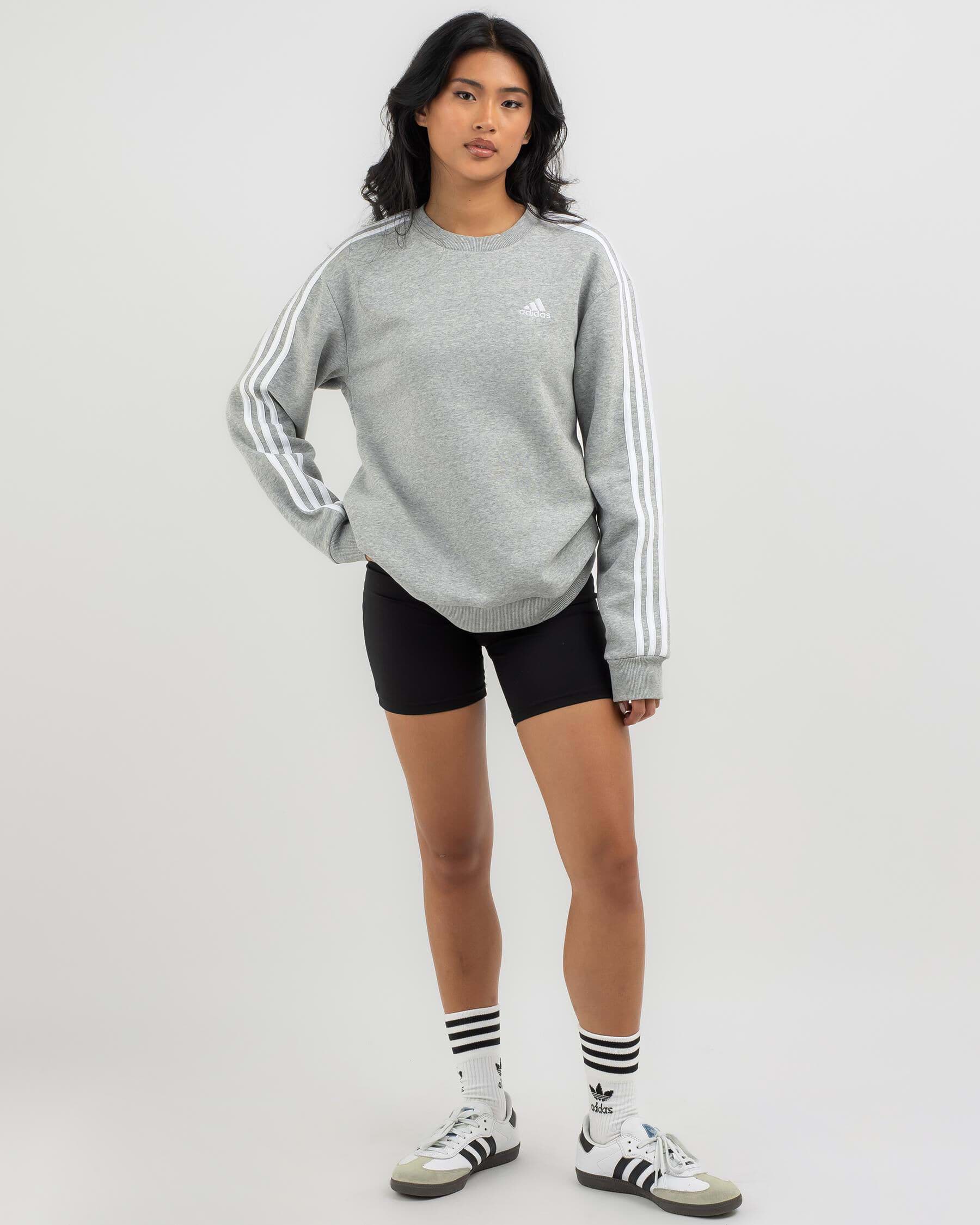 Adidas 3 Stripe Sweatshirt In Medium Grey Heather white FREE