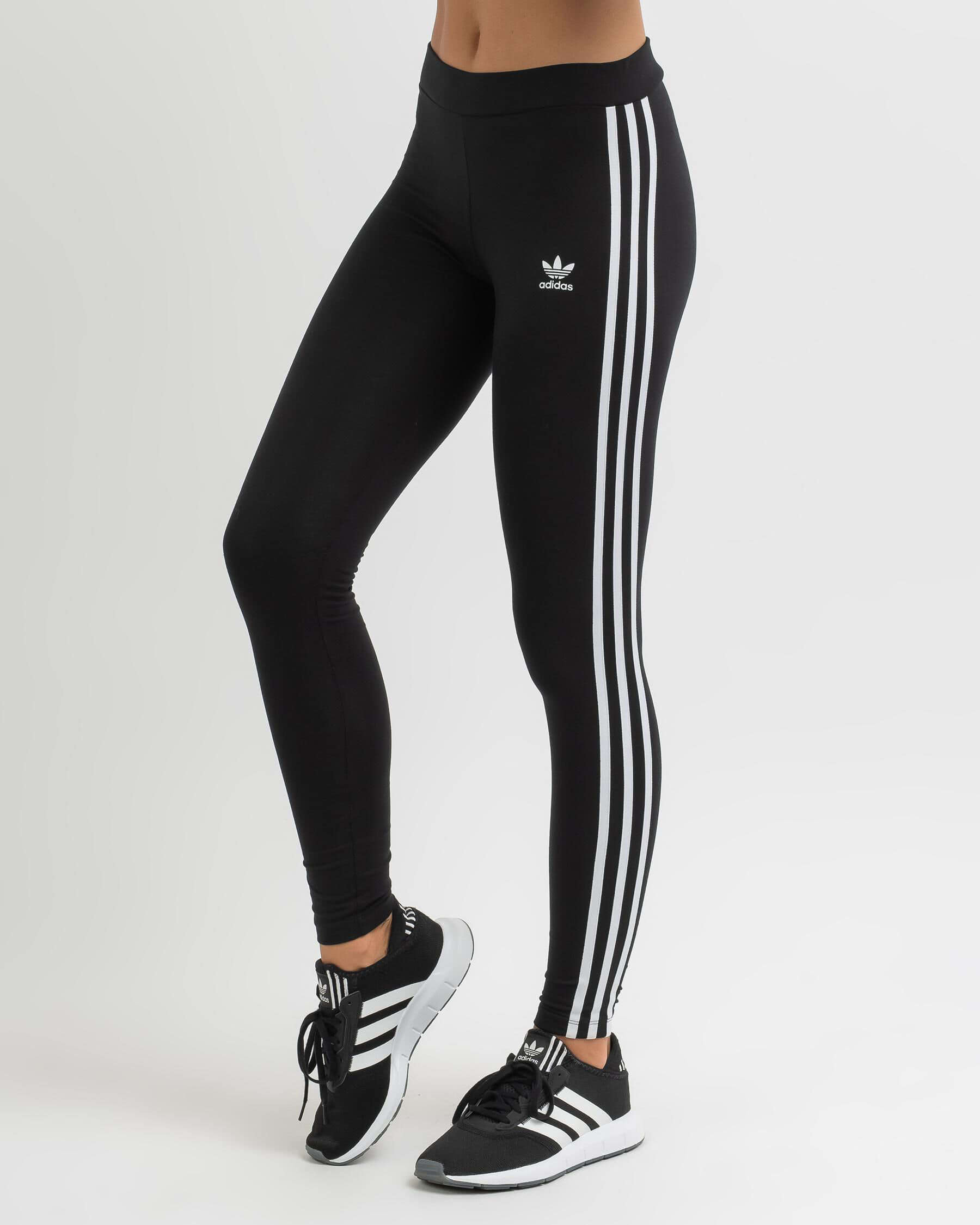 Adidas 3 store stripe leggings nz