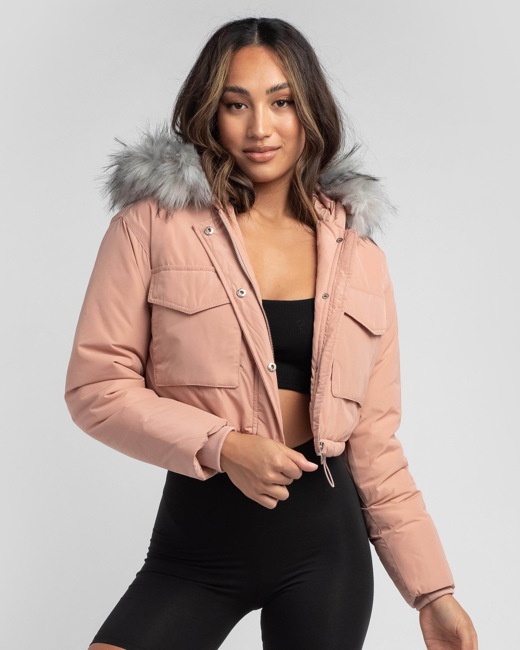 Shop Ava And Ever Adelaide Hooded Puffer Jacket In Dusty Pink - Fast ...