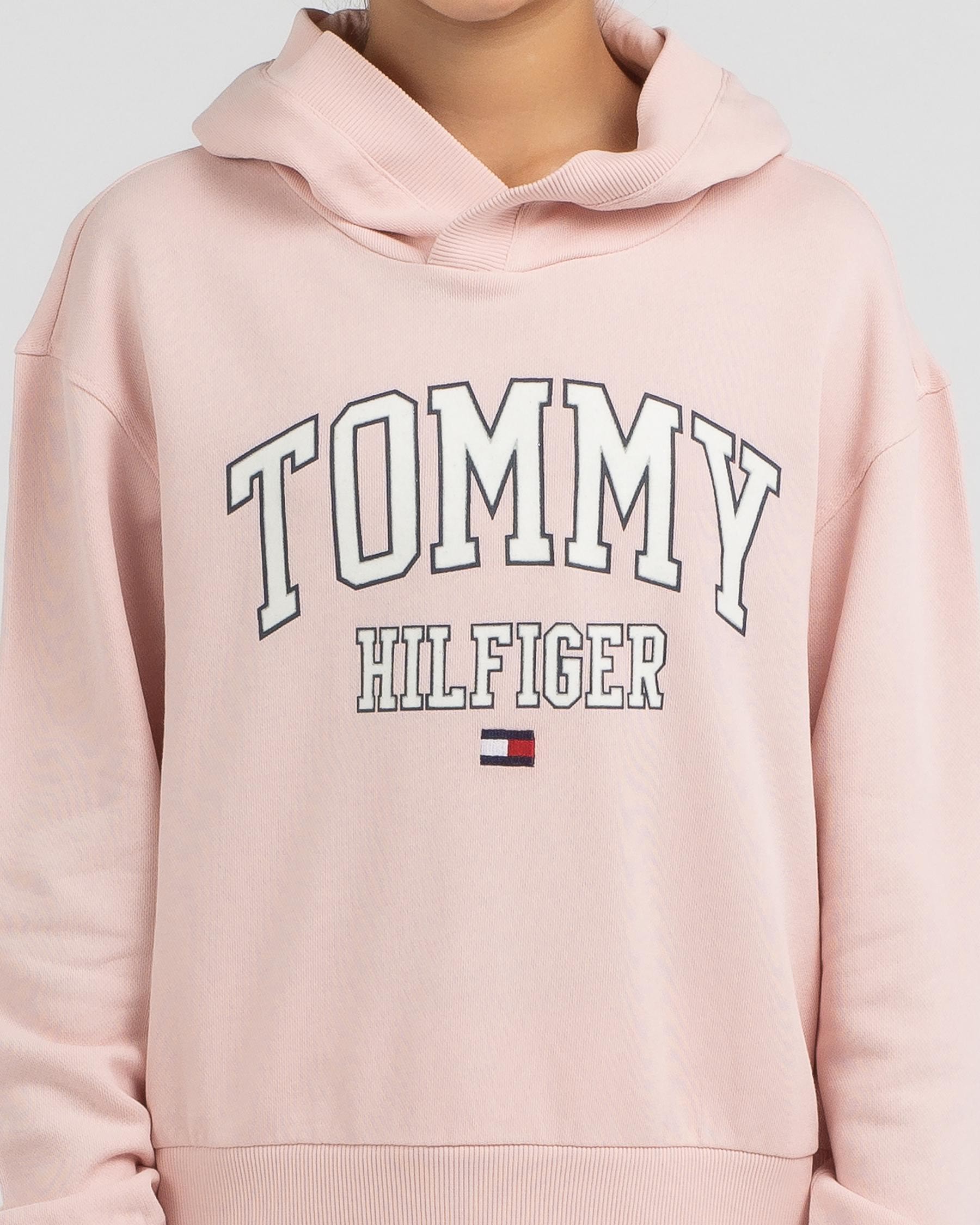 Shop Tommy Hilfiger Girls' Essential Varsity Hoodie In Delicate Pink ...