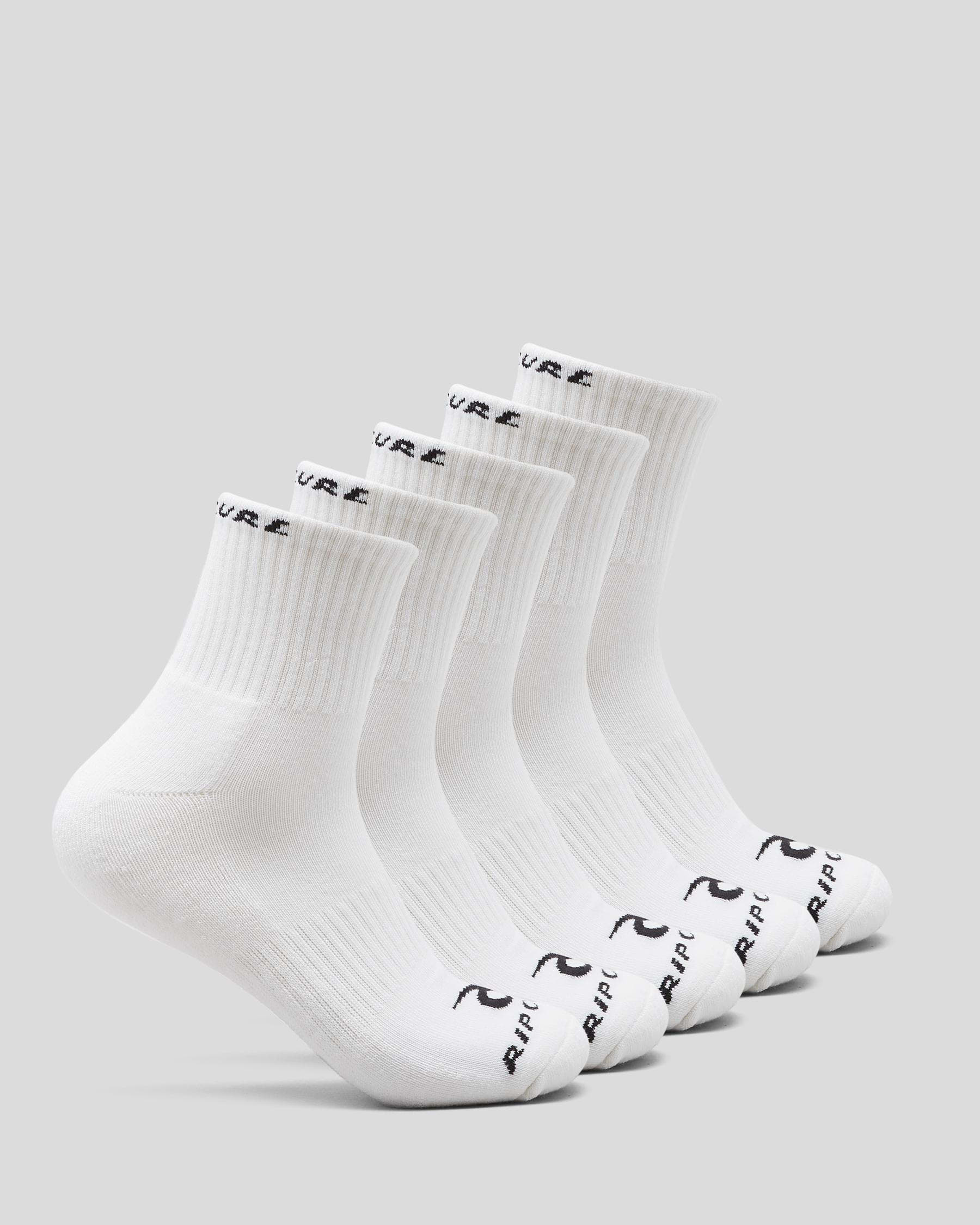 Shop Rip Curl Corp Crew Socks 5 Pack In White - Fast Shipping & Easy ...