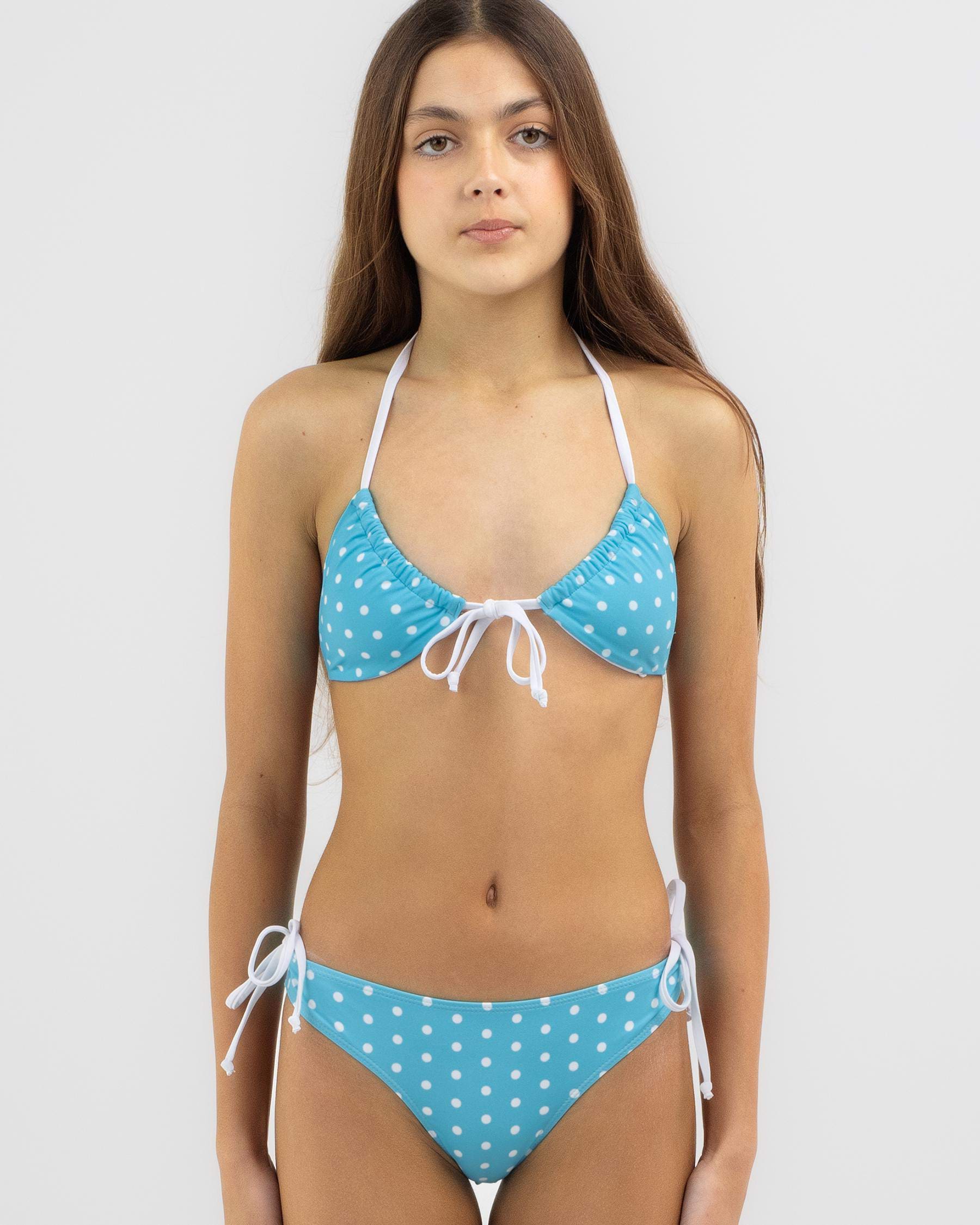 Topanga Girls' Betty Triangle Bikini Set In Pop Aqua - FREE 