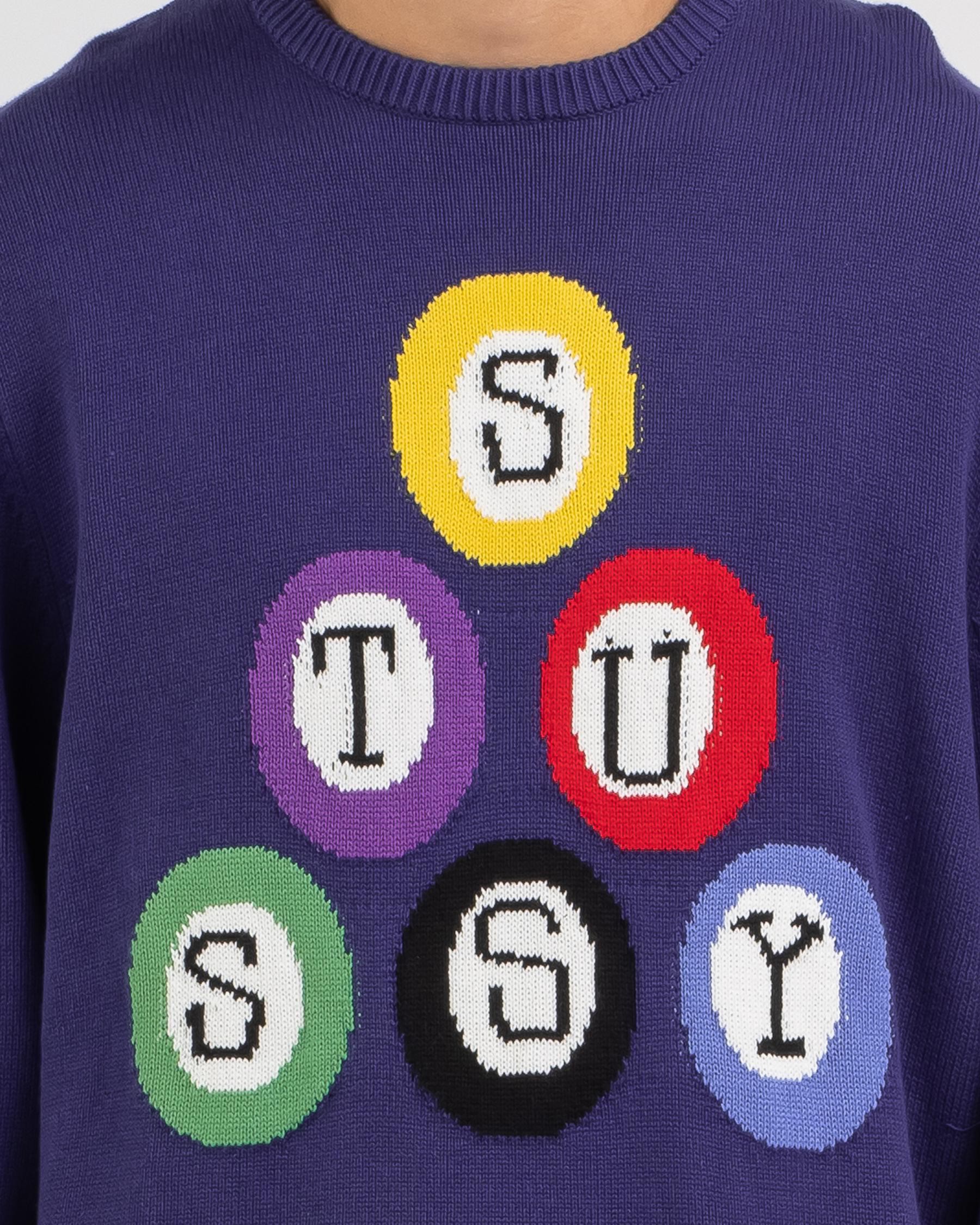 Stussy Billiard Knit Sweatshirt In Navy Fast Shipping & Easy Returns