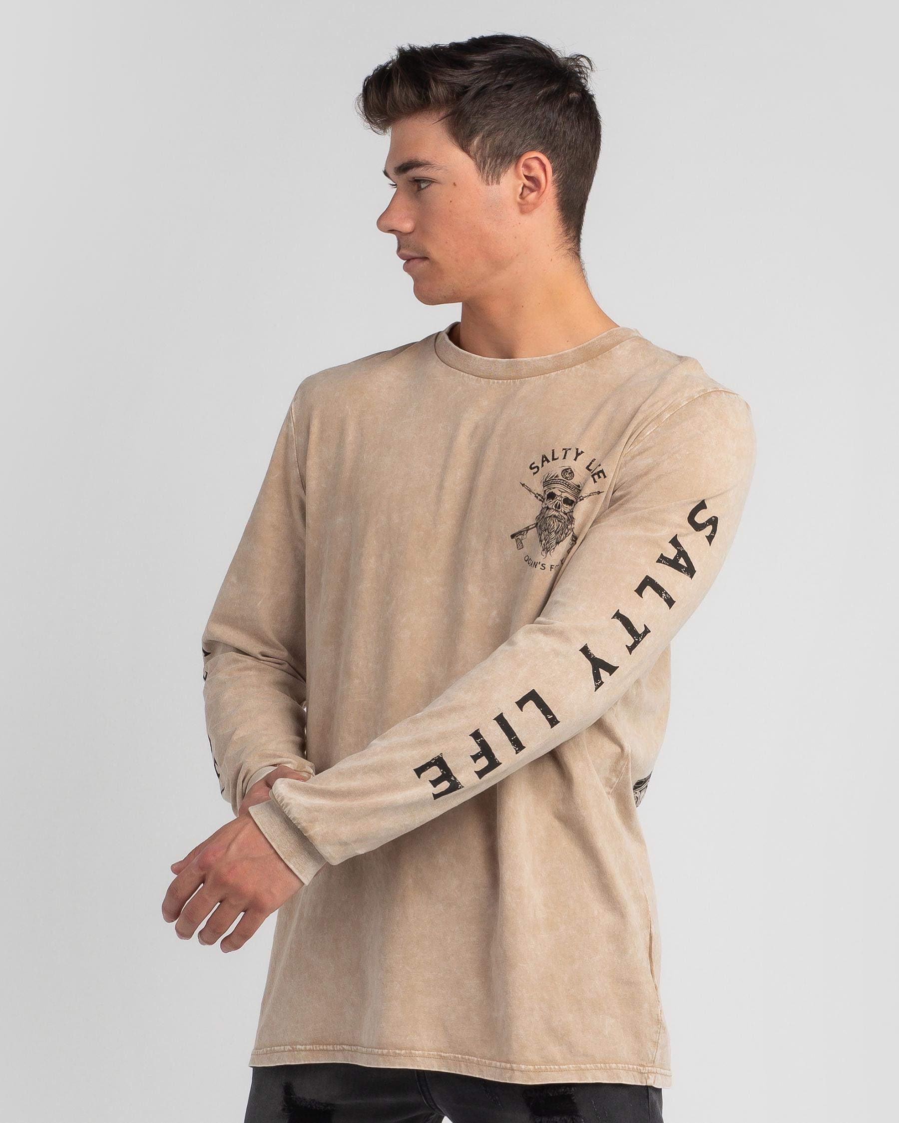 Shop Salty Life Black Beard Long Sleeve T-Shirt In Sand Acid - Fast ...