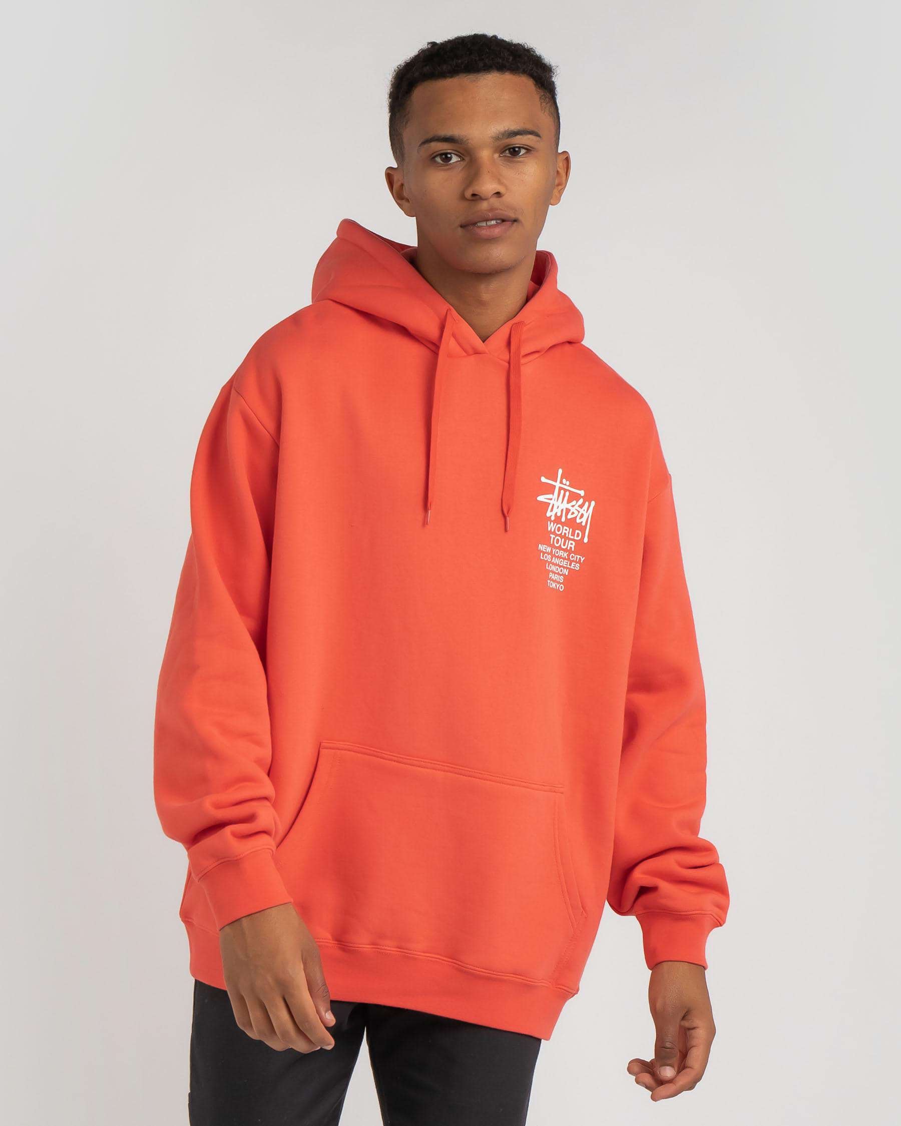 Shop Stussy World Tour Hoodie In Solid Hot Coral - Fast Shipping & Easy ...