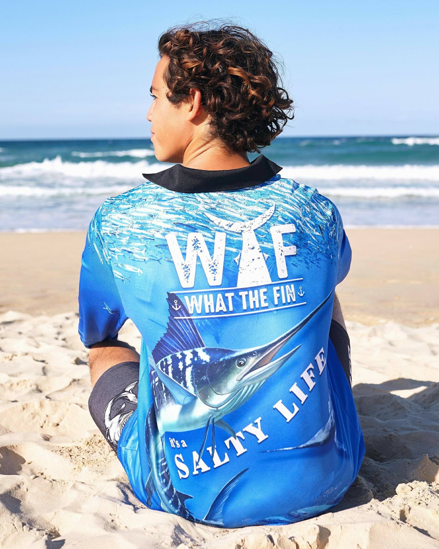 Salty Life What The Fin Fishing Shirt In Blue - Fast Shipping