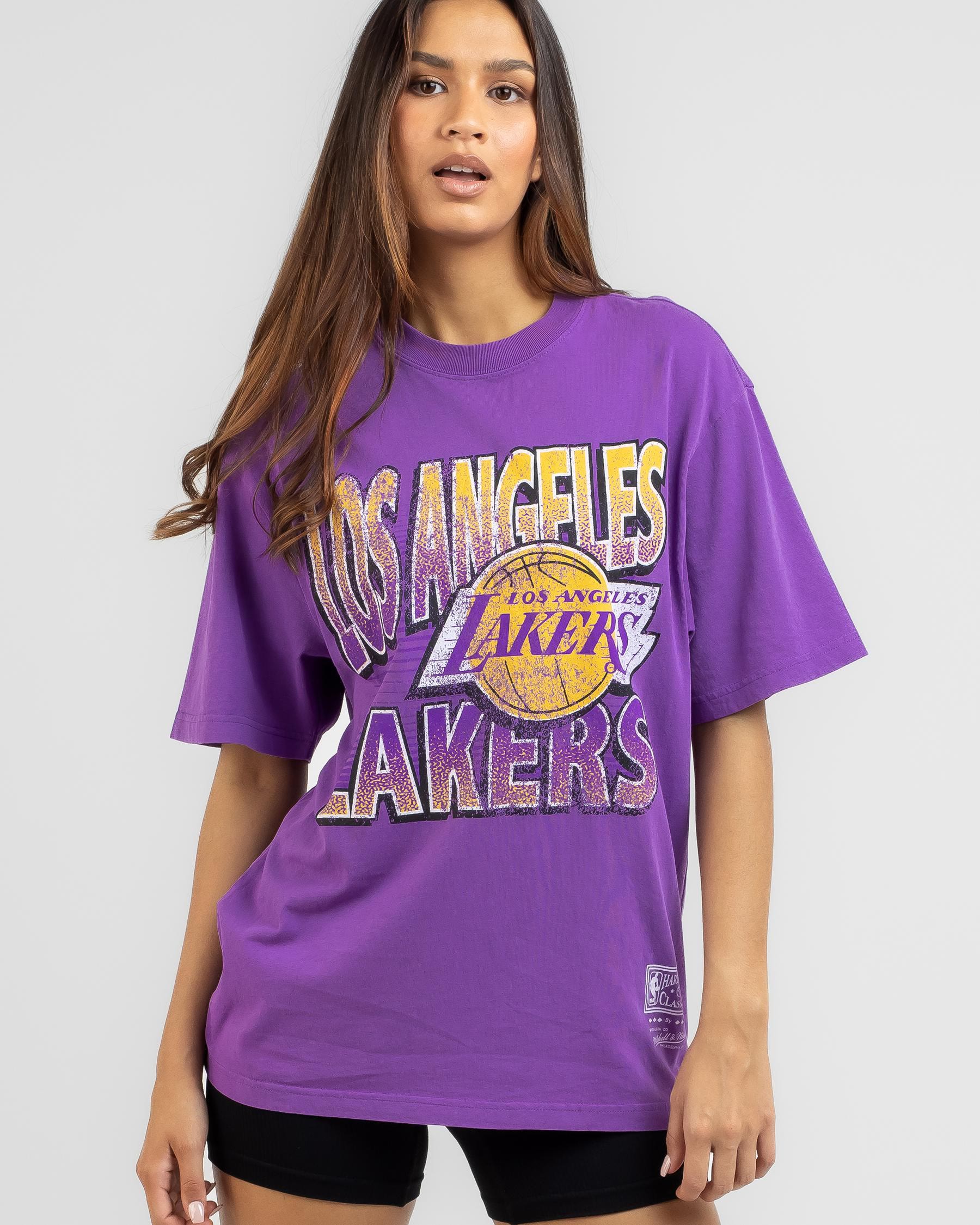 Shop Mitchell & Ness Los Angeles Lakers Inline Stack T-shirt In Faded 