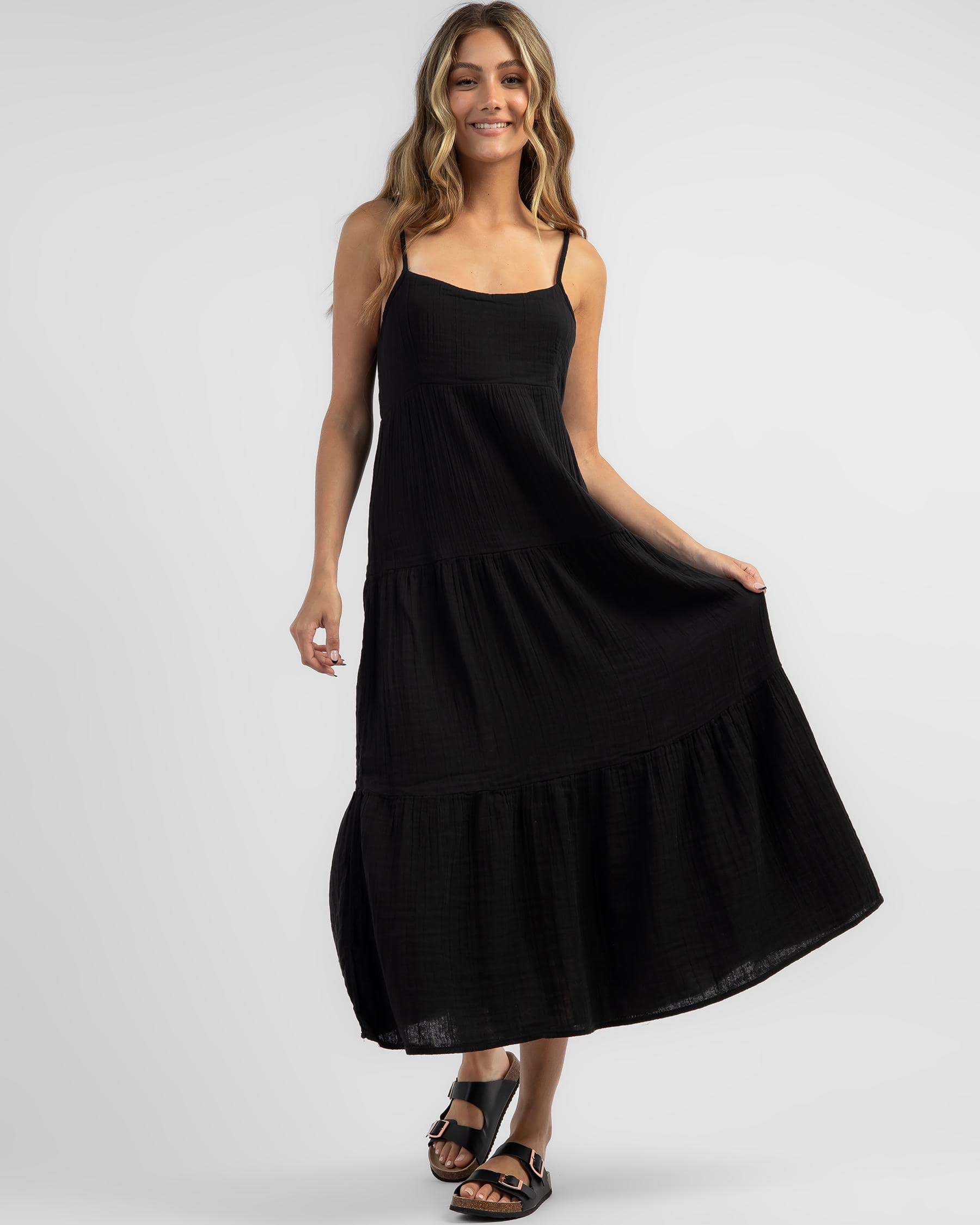 Shop Rip Curl Premium Surf Midi Dress In Black - Fast Shipping & Easy ...