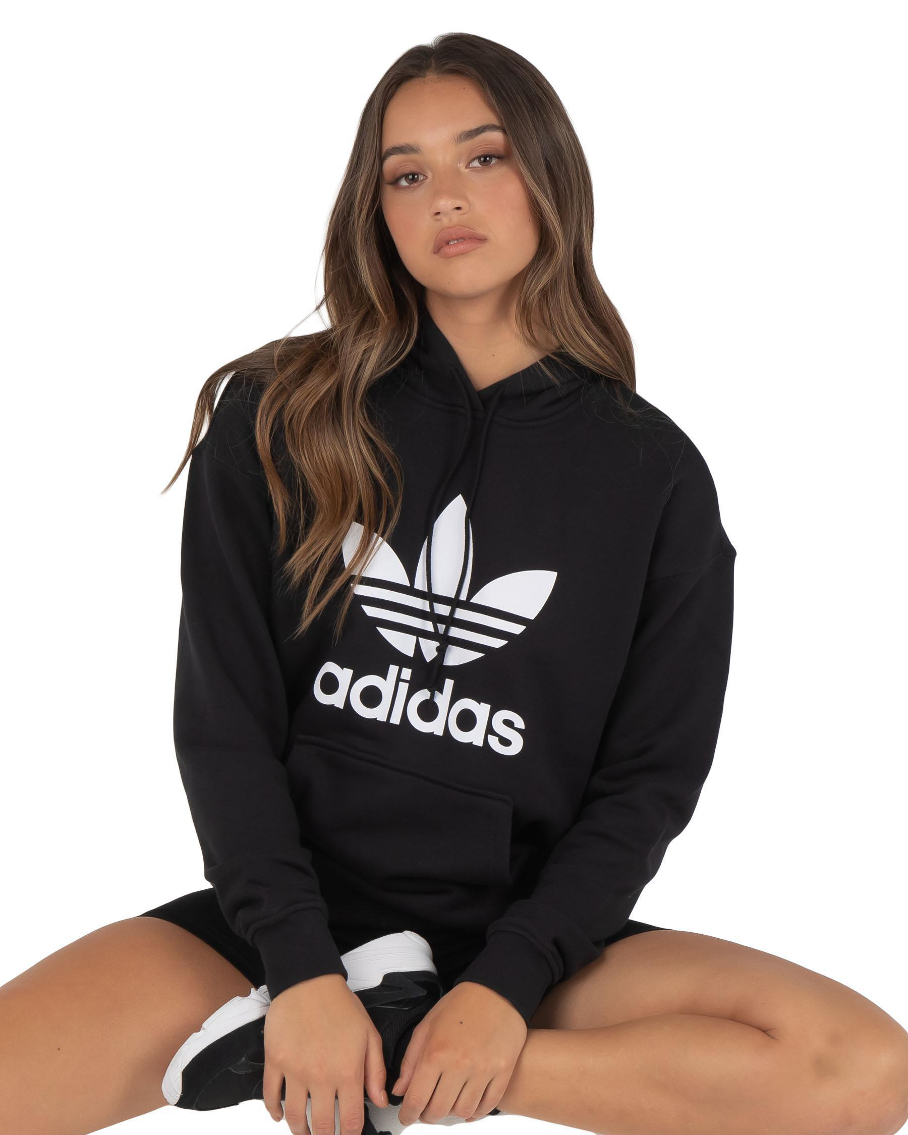 Shop adidas Trefoil Hoodie In Black white Fast Shipping Easy Returns City Beach Australia