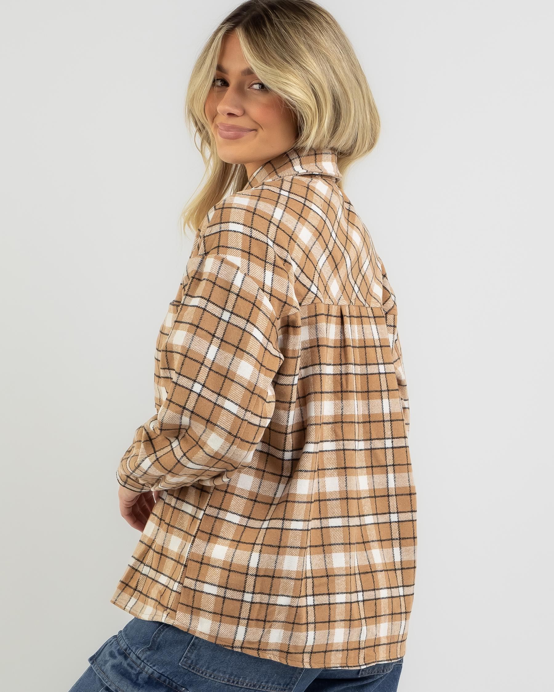 Shop Ava And Ever Toronto Flannel Long Sleeve Shirt In Beige Check ...
