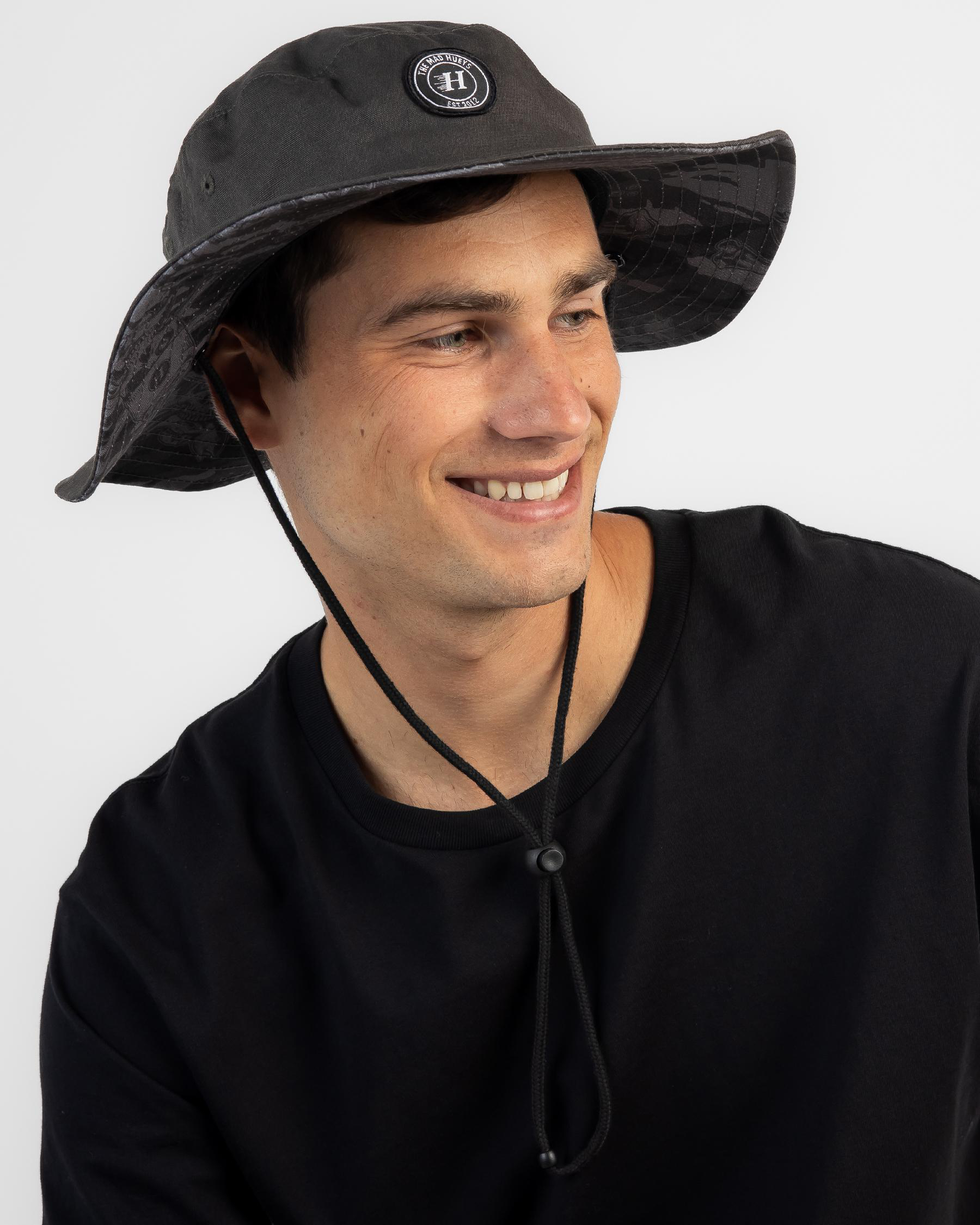 Shop The Mad Hueys Hooked Wide Brim Hat In Charcoal - Fast Shipping ...