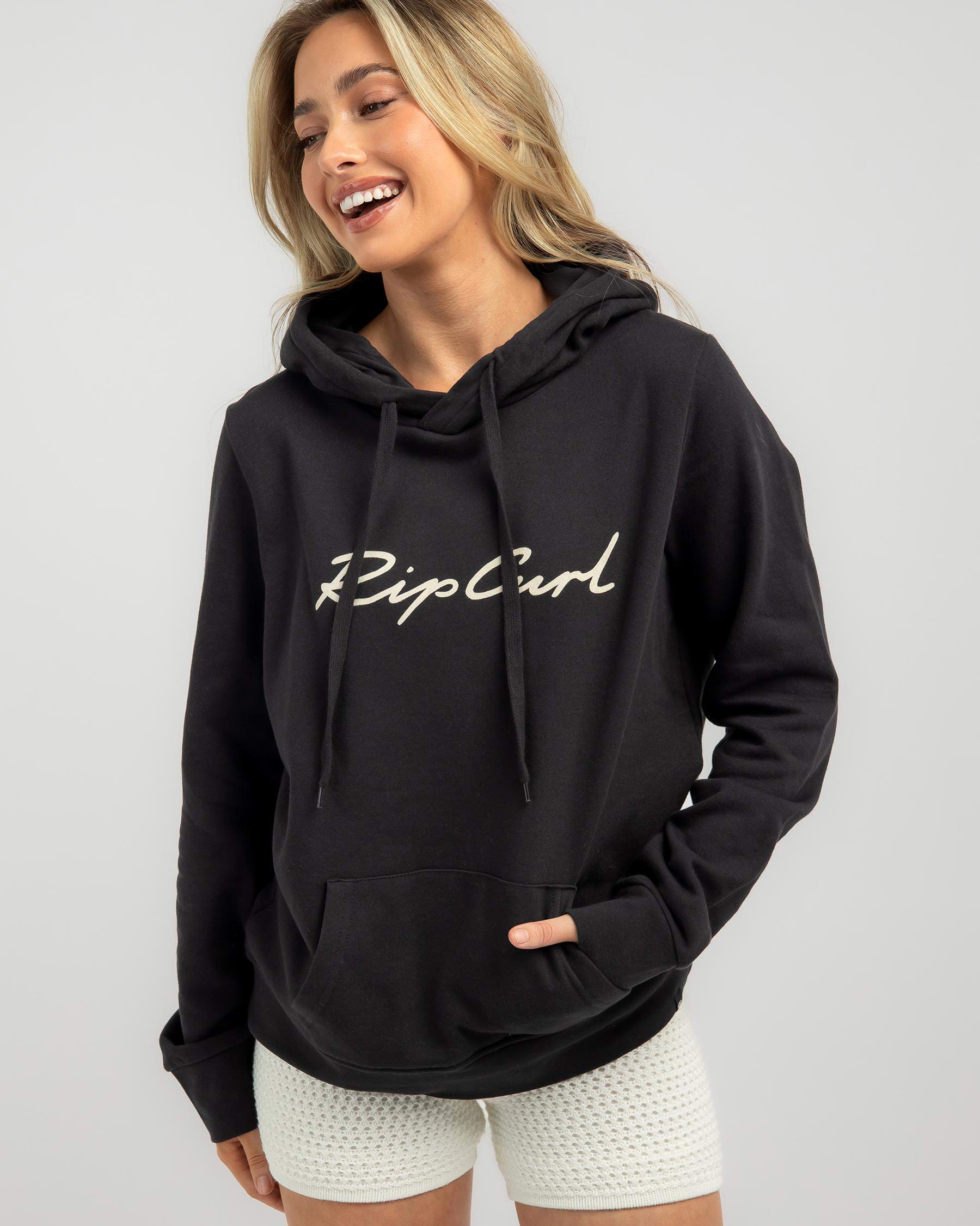 Shop Rip Curl Logo Standard Hoodie In Washed Black - Fast Shipping ...