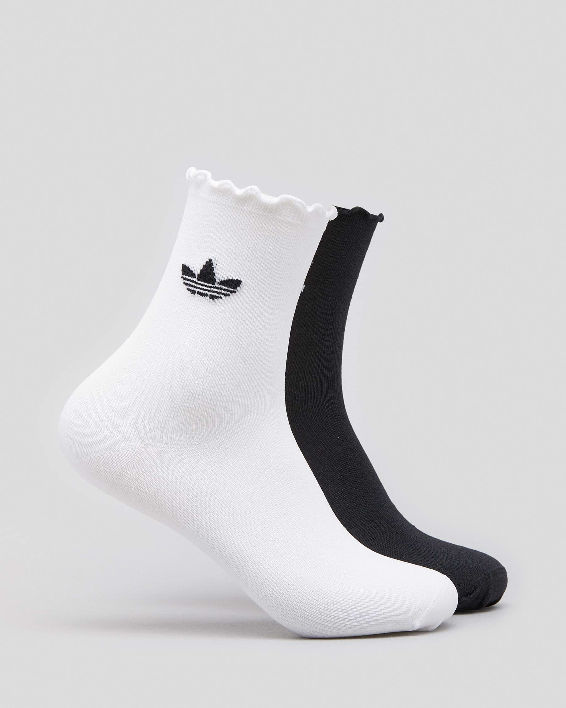 Shop adidas Womens Ruffle Crew Sock Pack In White/black - Fast Shipping ...