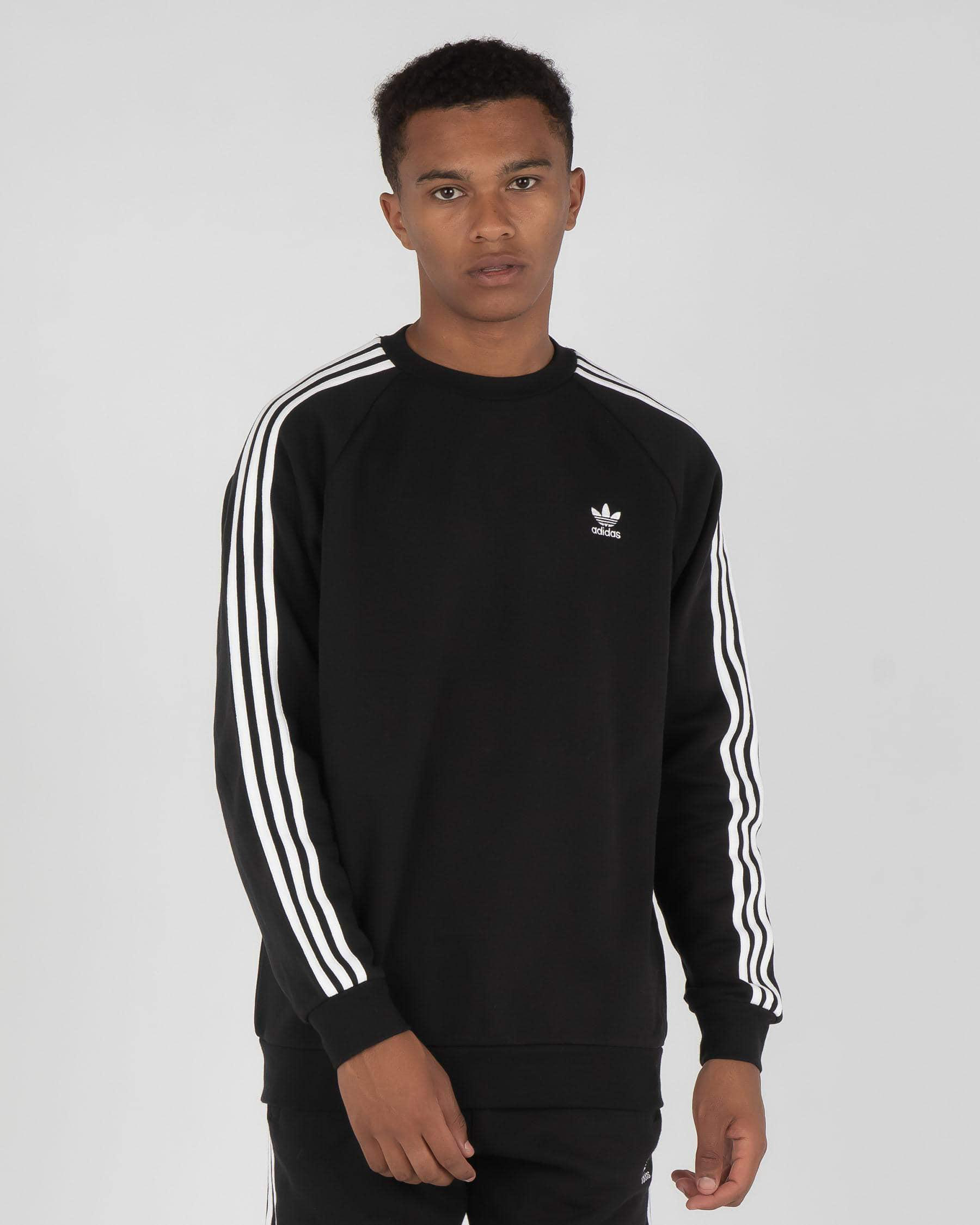 Shop adidas 3-Stripes Crew Sweatshirt In Black - Fast Shipping & Easy ...