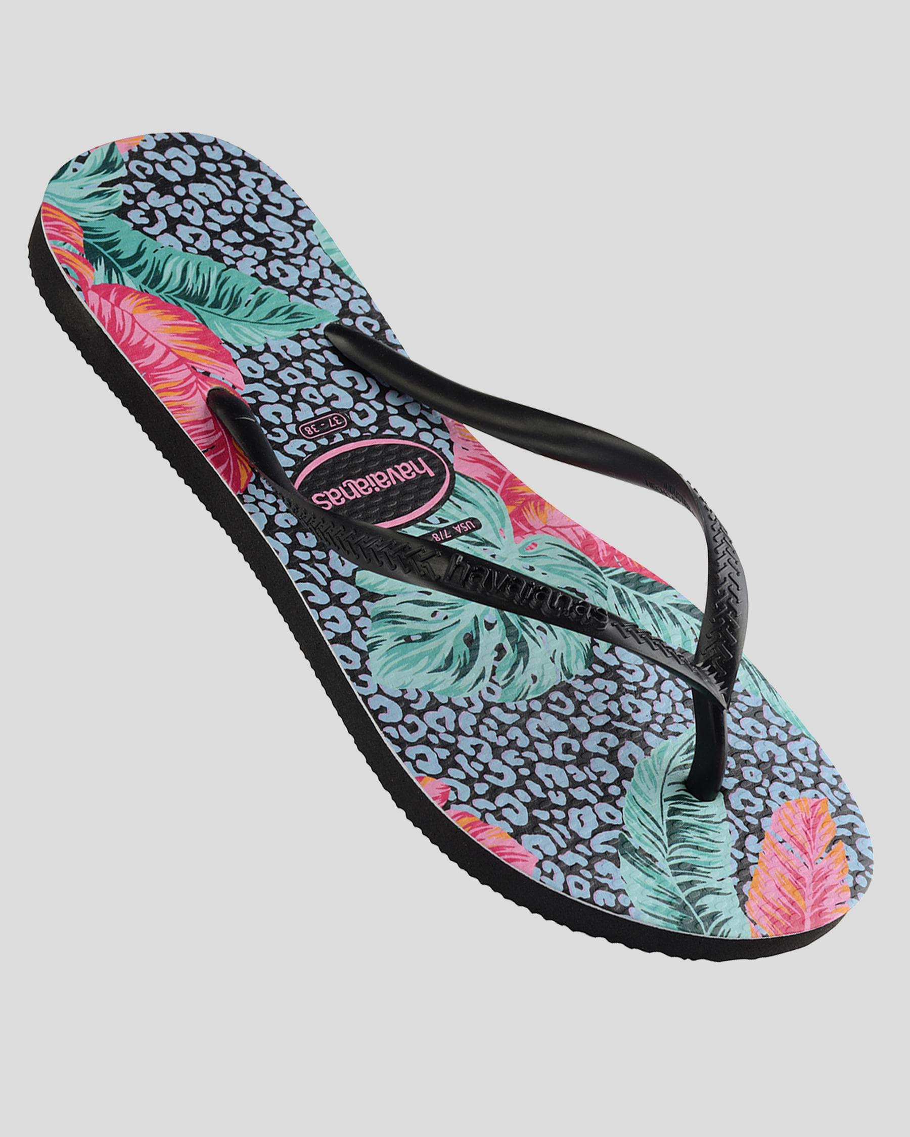 Shop Havaianas Slim Floral Thongs In Black - Fast Shipping & Easy ...