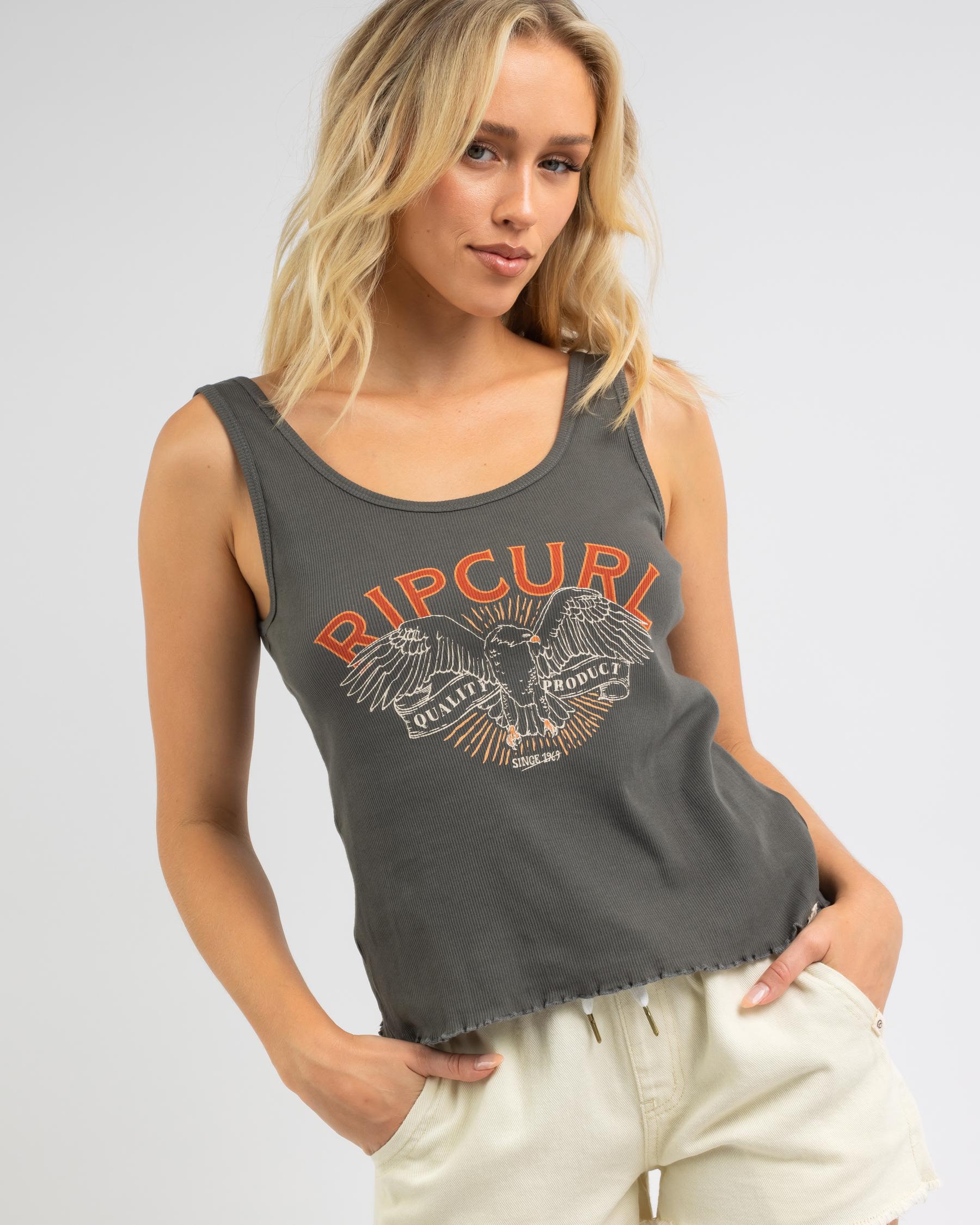 Shop Rip Curl Wanderer Rib Tank Top In Charcoal Fast Shipping And Easy