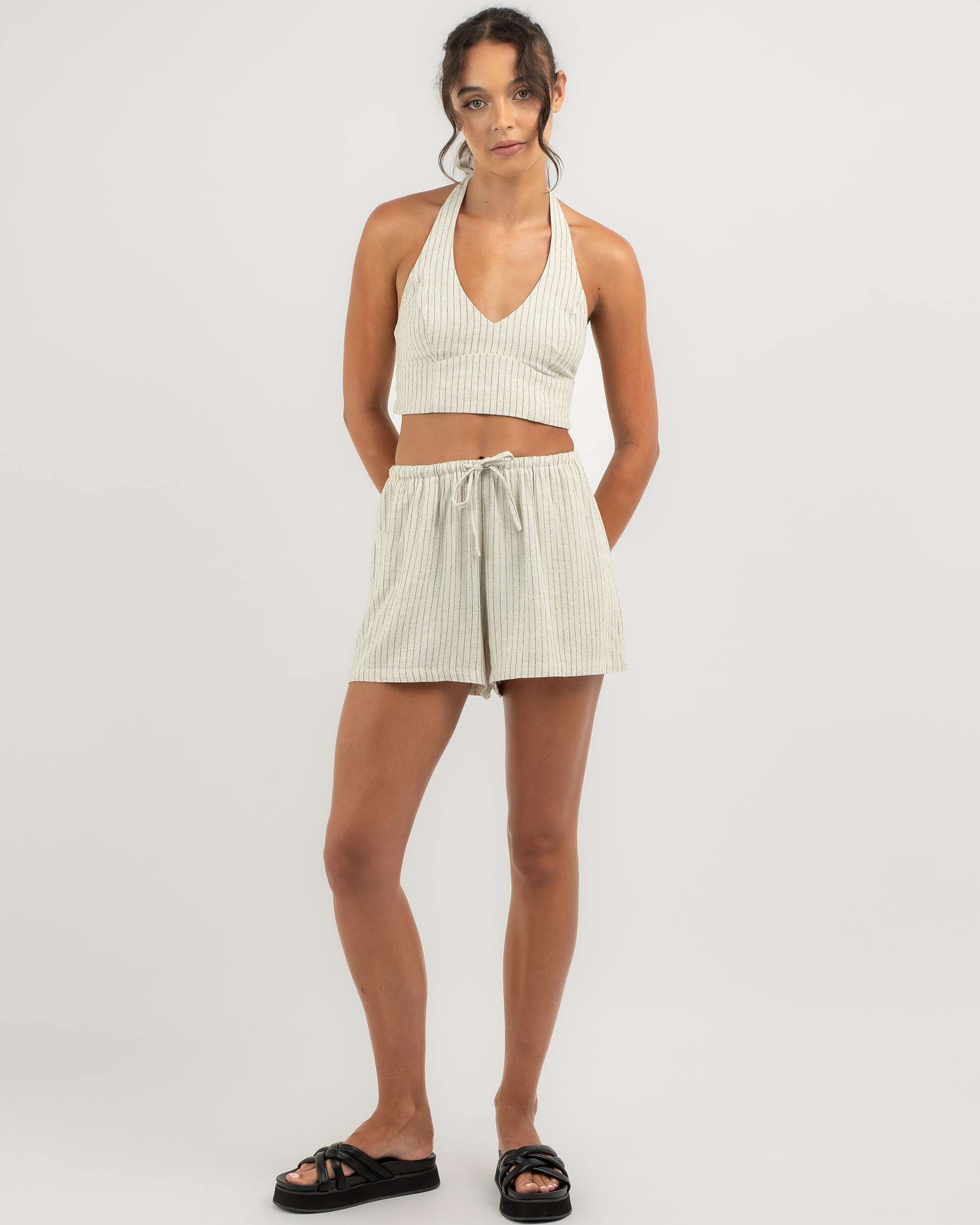Shop Mooloola Cove Shorts In Natural Pinstripe - Fast Shipping & Easy ...