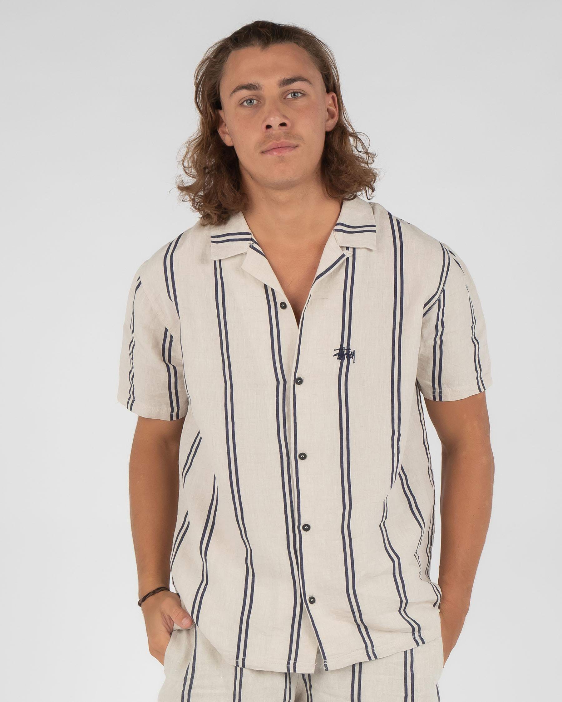 Shop Stussy Stripe Linen Shirt In Natural - Fast Shipping & Easy ...