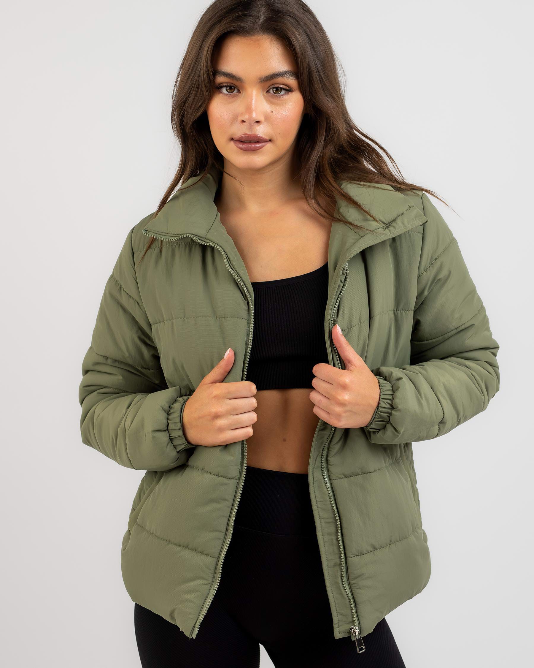 Shop Ava And Ever Jezebel Puffer Jacket In Olive - Fast Shipping & Easy ...