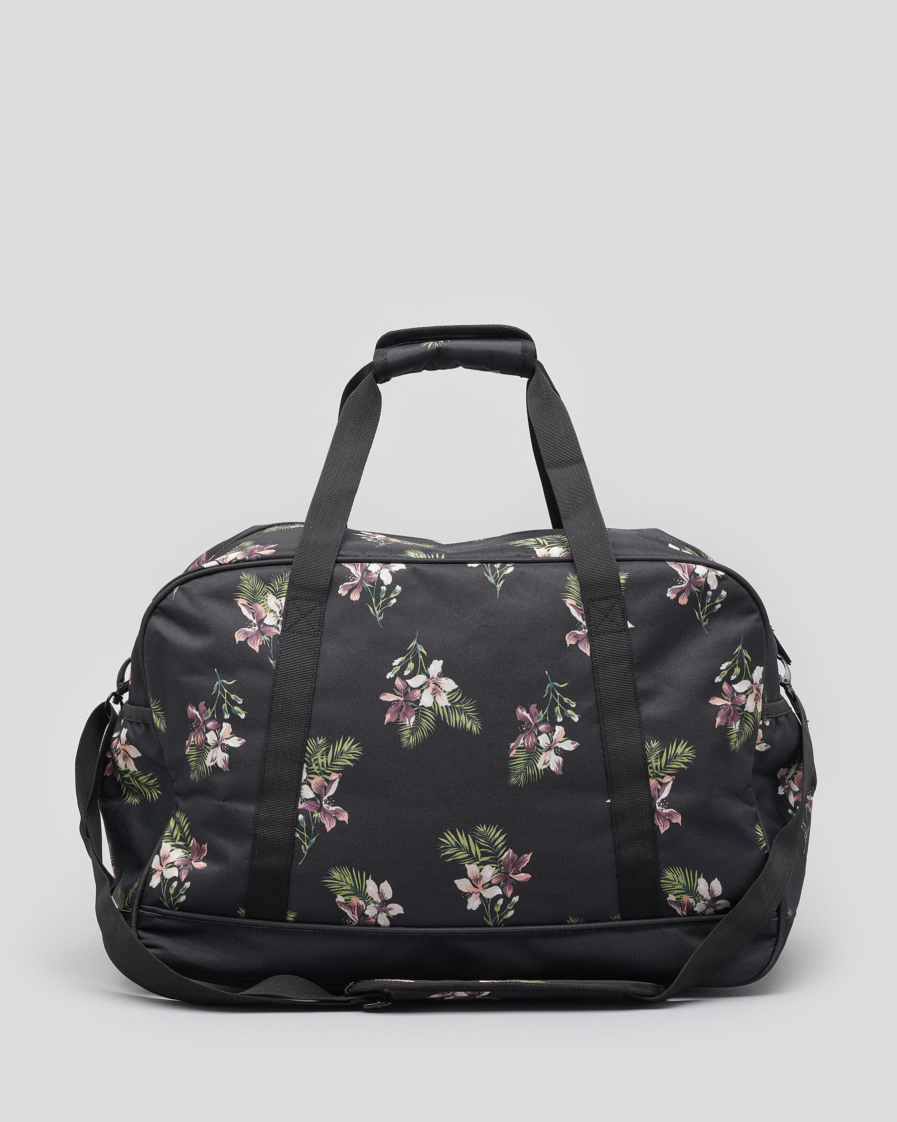 Shop Volcom Patch Attack Travel Bag In Black Floral Print - Fast ...